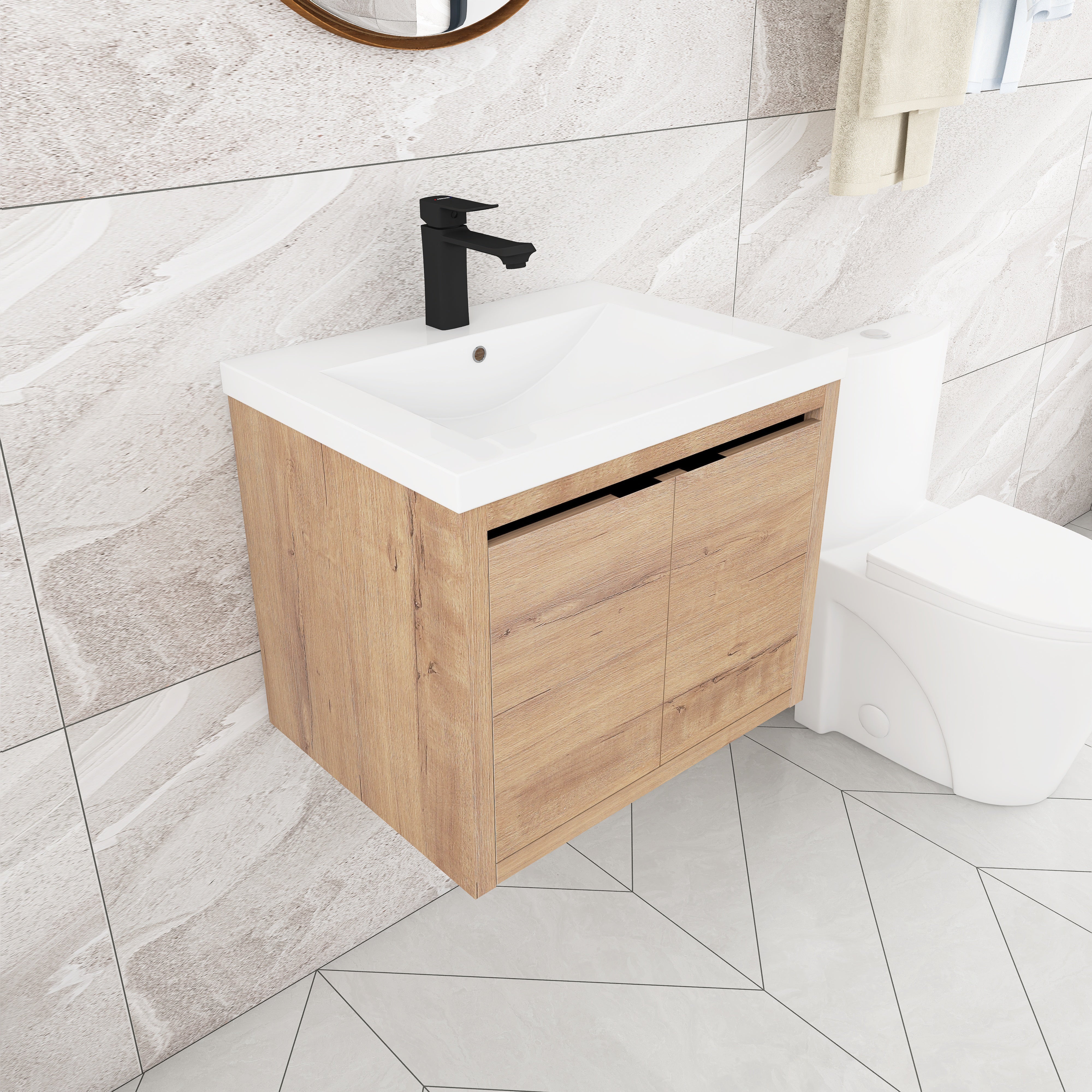 24 Inch Floating For Small Bathroom with Soft Close Doors with Cultured Marble Basin