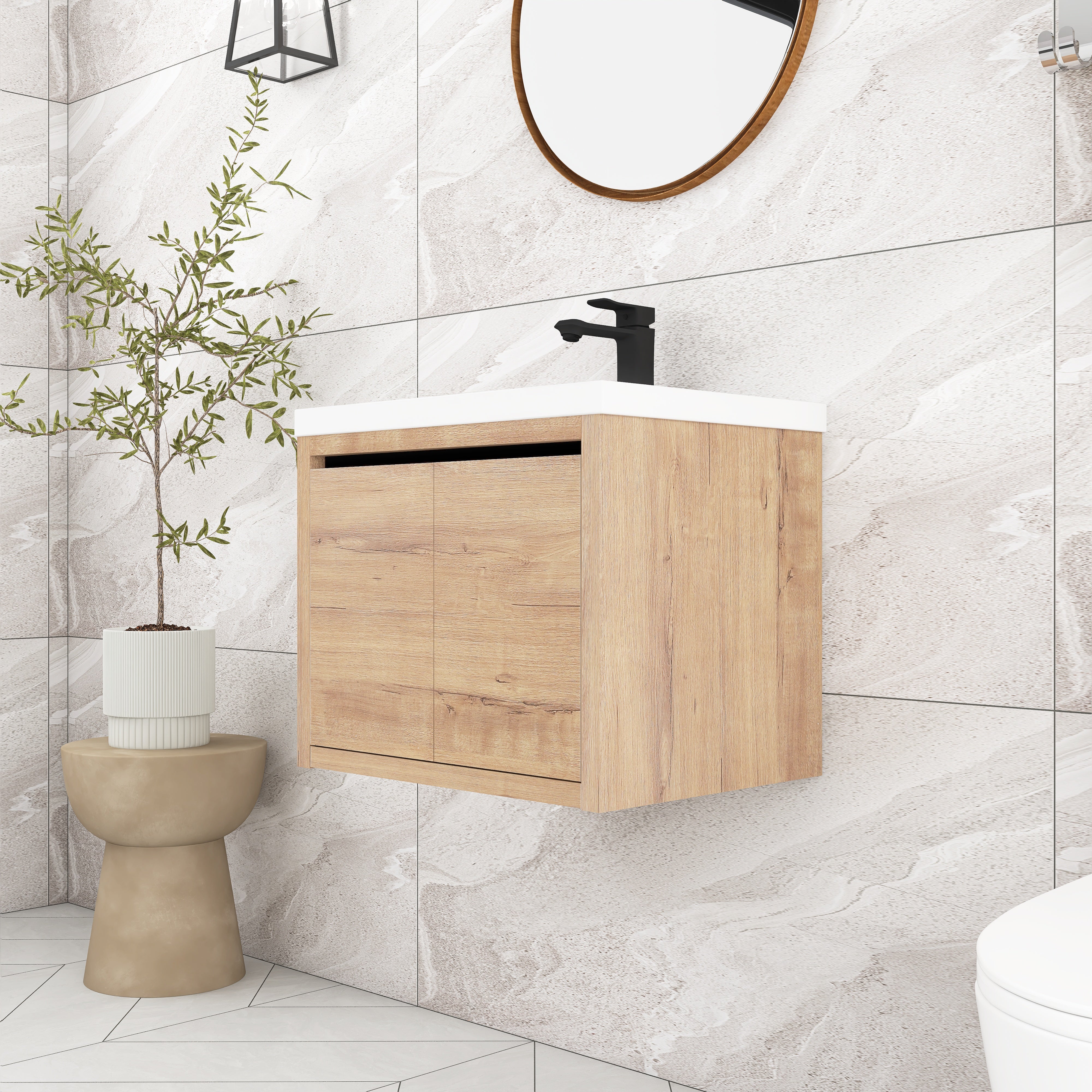 24 Inch Floating For Small Bathroom with Soft Close Doors with Cultured Marble Basin