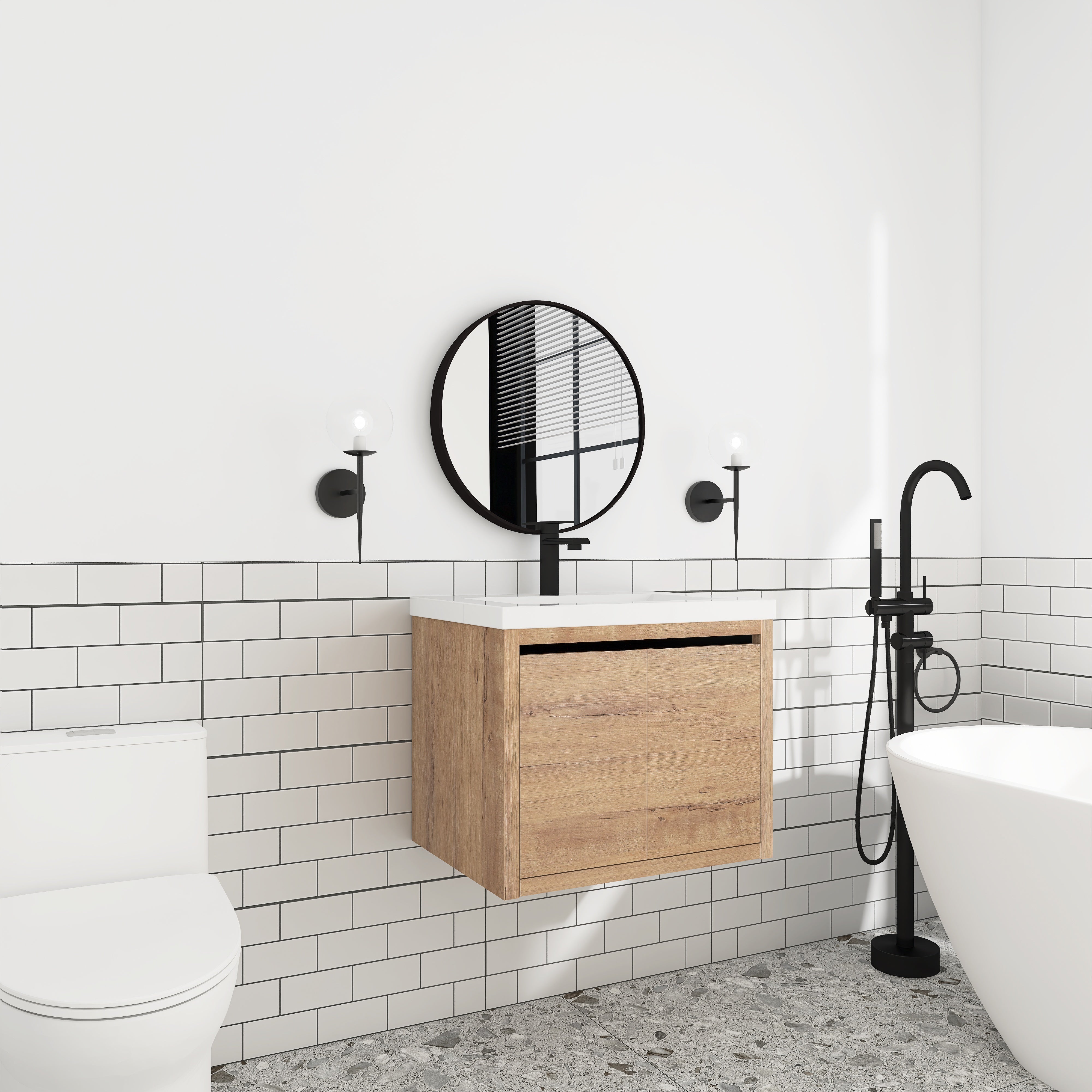 24 Inch Floating For Small Bathroom with Soft Close Doors with Cultured Marble Basin