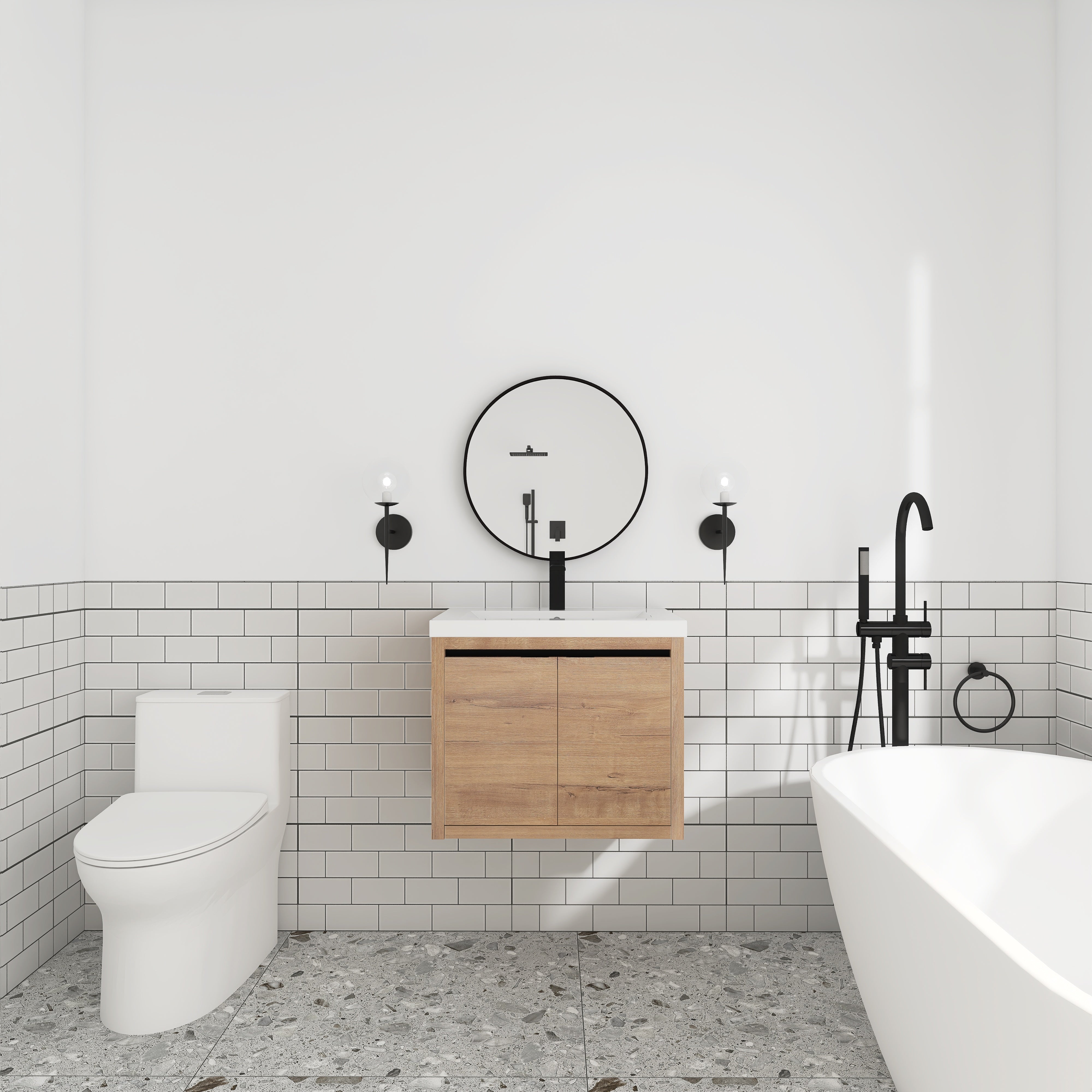 24 Inch Floating For Small Bathroom with Soft Close Doors with Cultured Marble Basin
