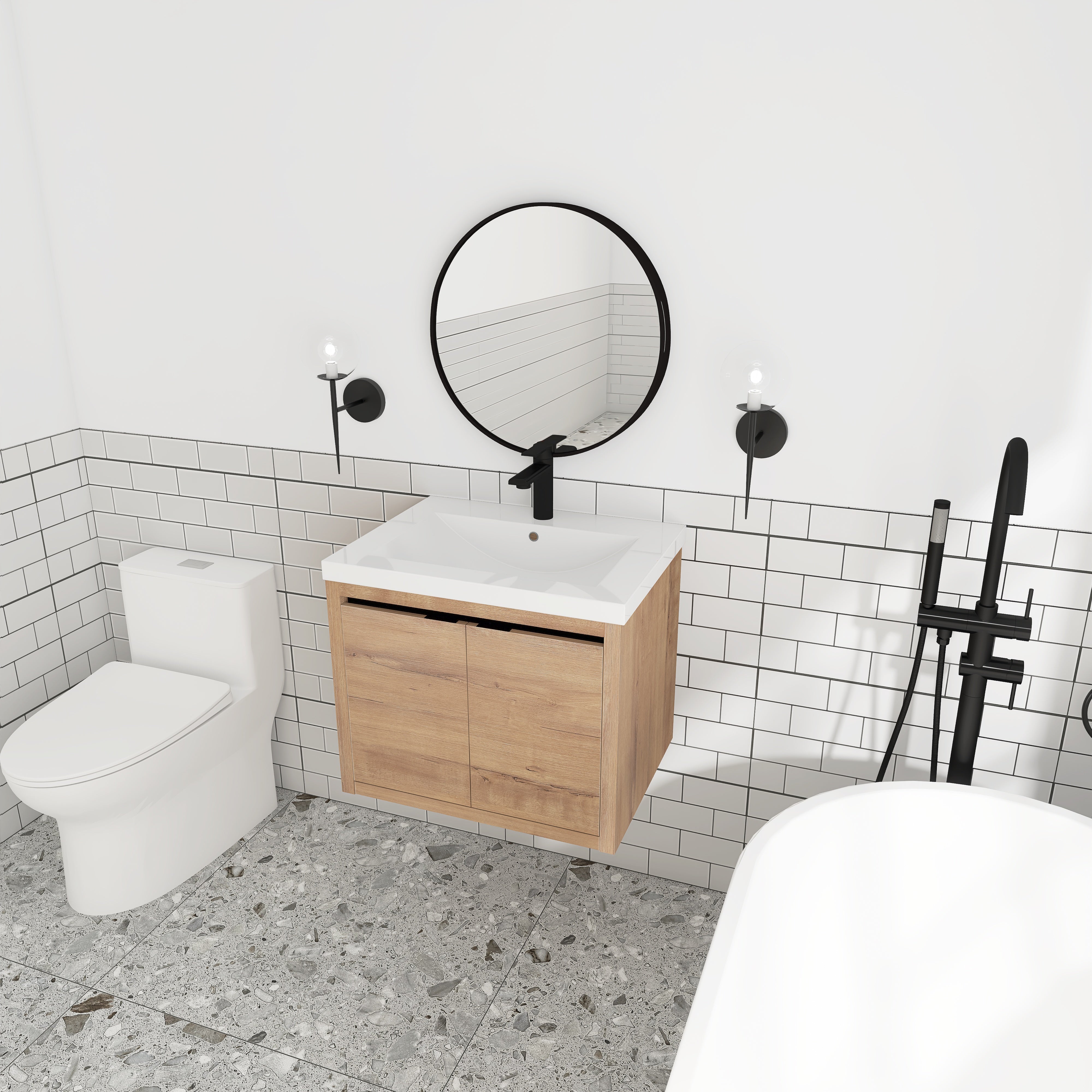 24 Inch Floating For Small Bathroom with Soft Close Doors with Cultured Marble Basin