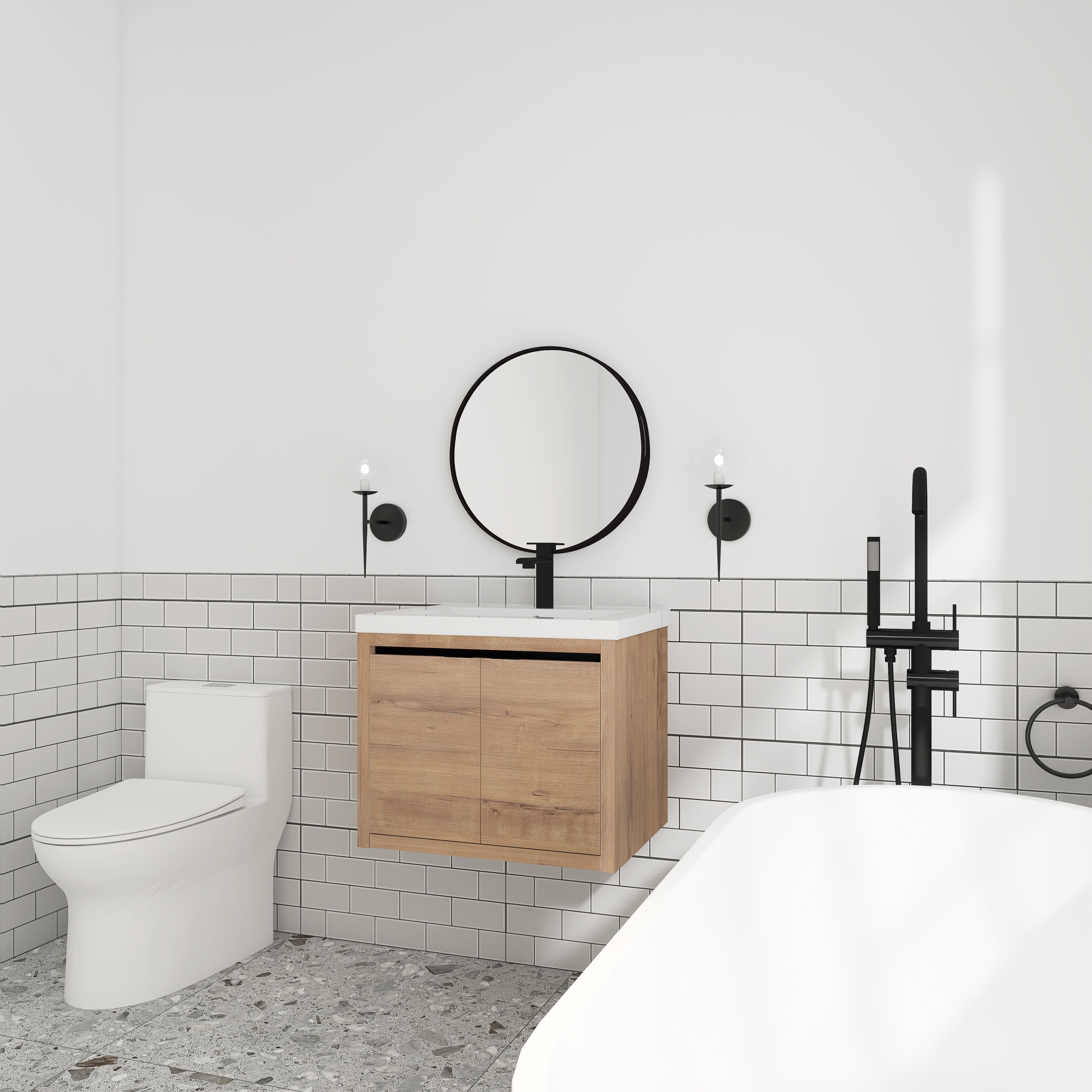 24 Inch Floating For Small Bathroom with Soft Close Doors with Cultured Marble Basin