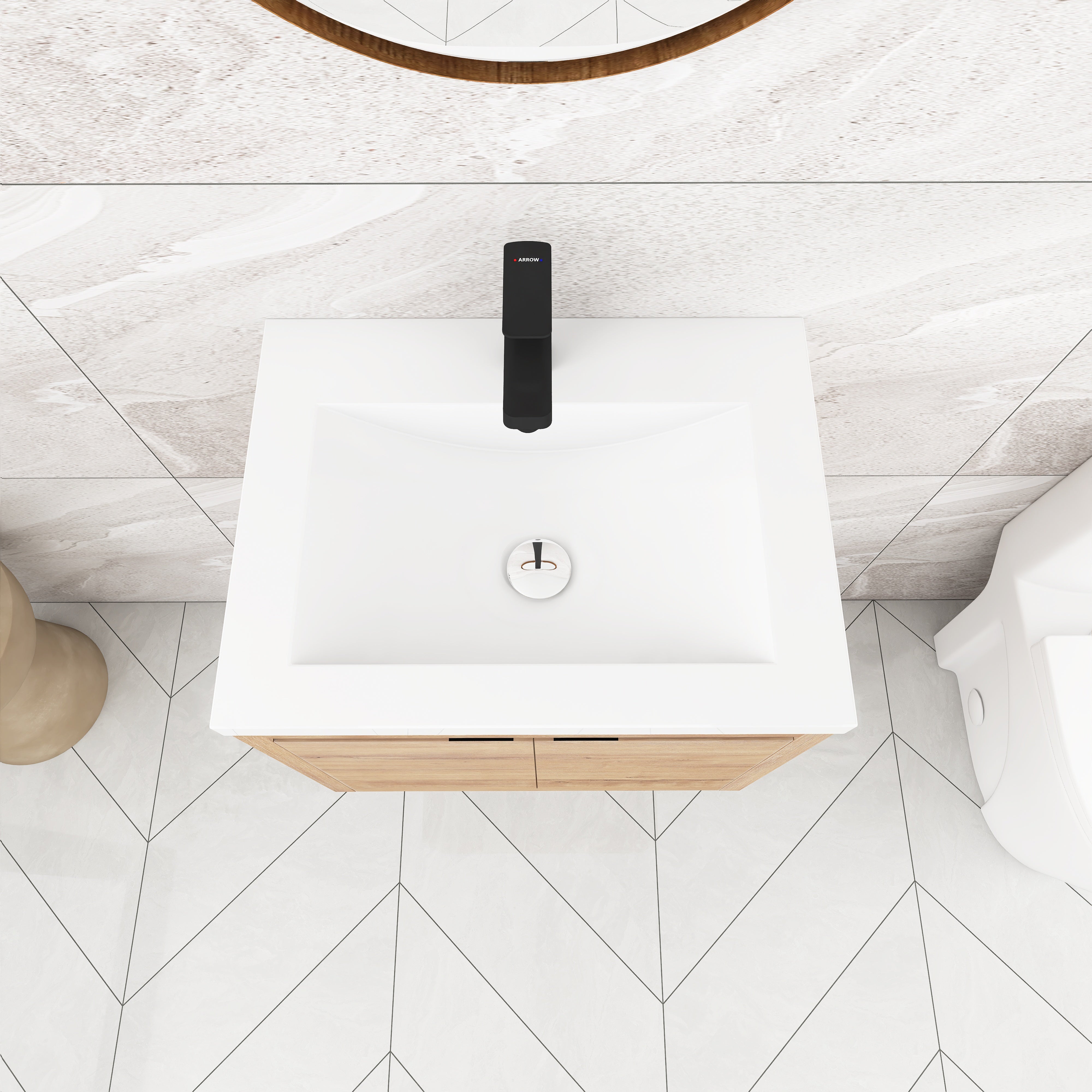 24 Inch Floating For Small Bathroom with Soft Close Doors with Cultured Marble Basin