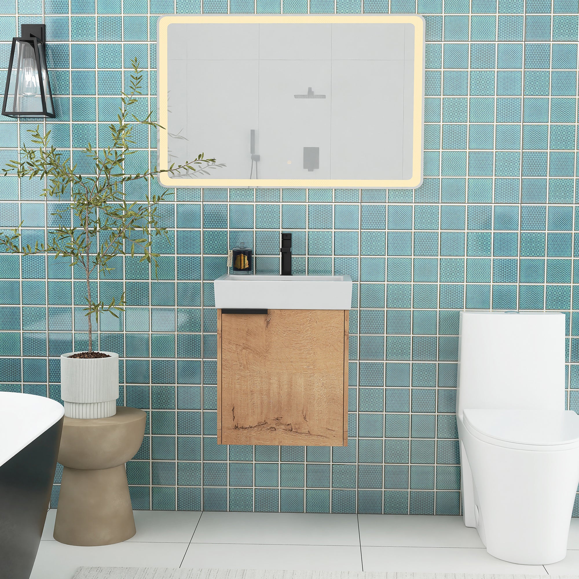 18 inch Wall Mounted Small  Bathroom Vanity with Ceramic Top and Sink