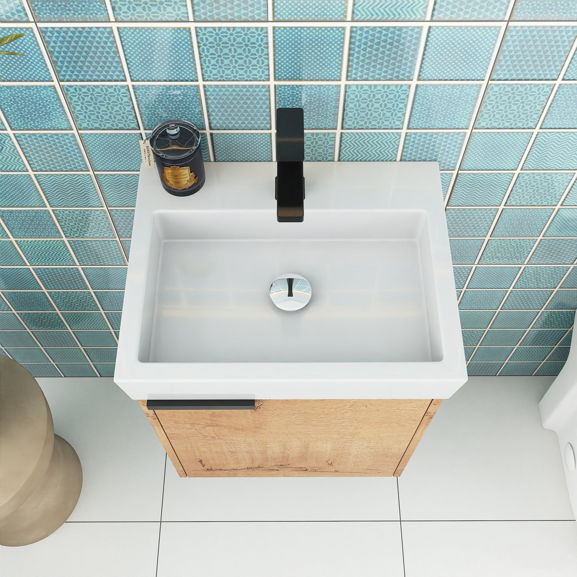 18 inch Wall Mounted Small  Bathroom Vanity with Ceramic Top and Sink