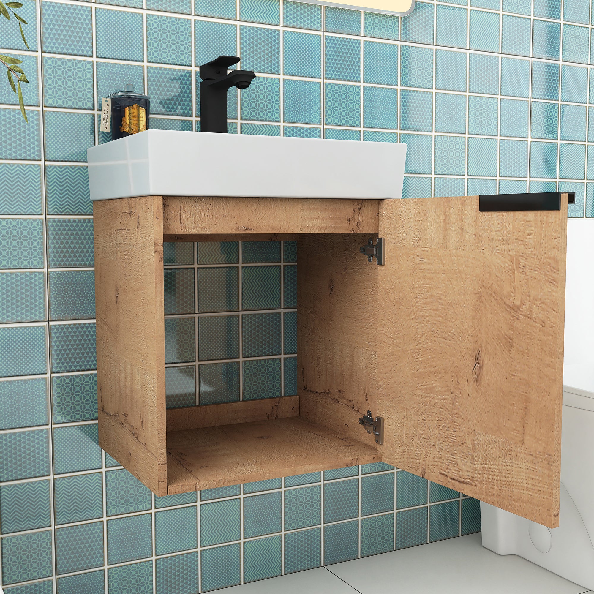 18 inch Wall Mounted Small  Bathroom Vanity with Ceramic Top and Sink