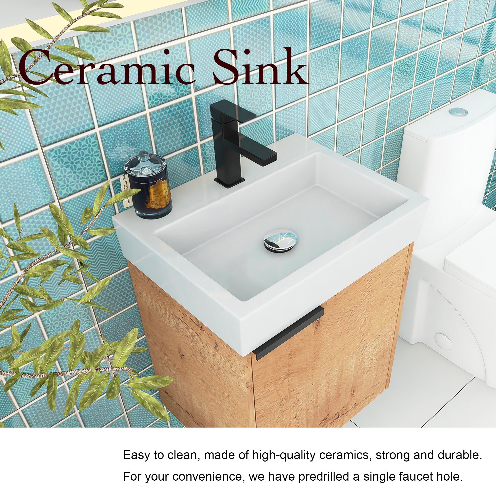18 inch Wall Mounted Small  Bathroom Vanity with Ceramic Top and Sink