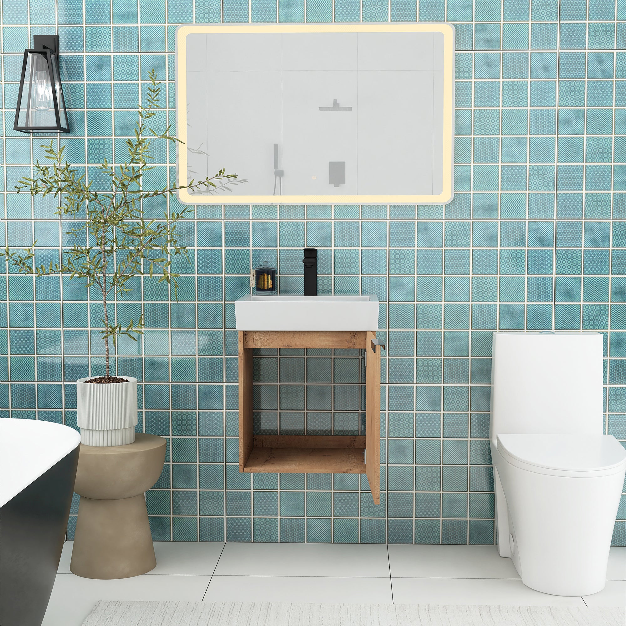 18 inch Wall Mounted Small  Bathroom Vanity with Ceramic Top and Sink