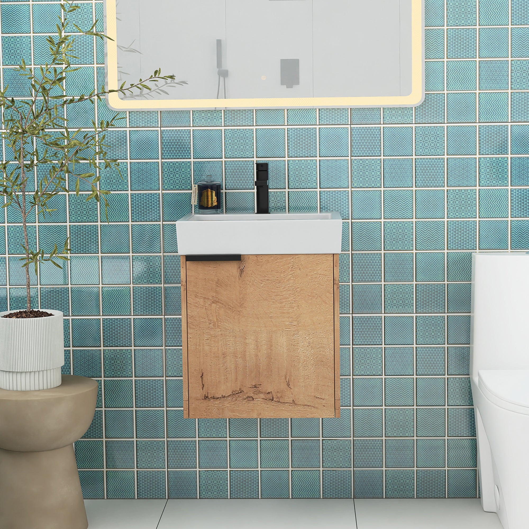 18 inch Wall Mounted Small  Bathroom Vanity with Ceramic Top and Sink