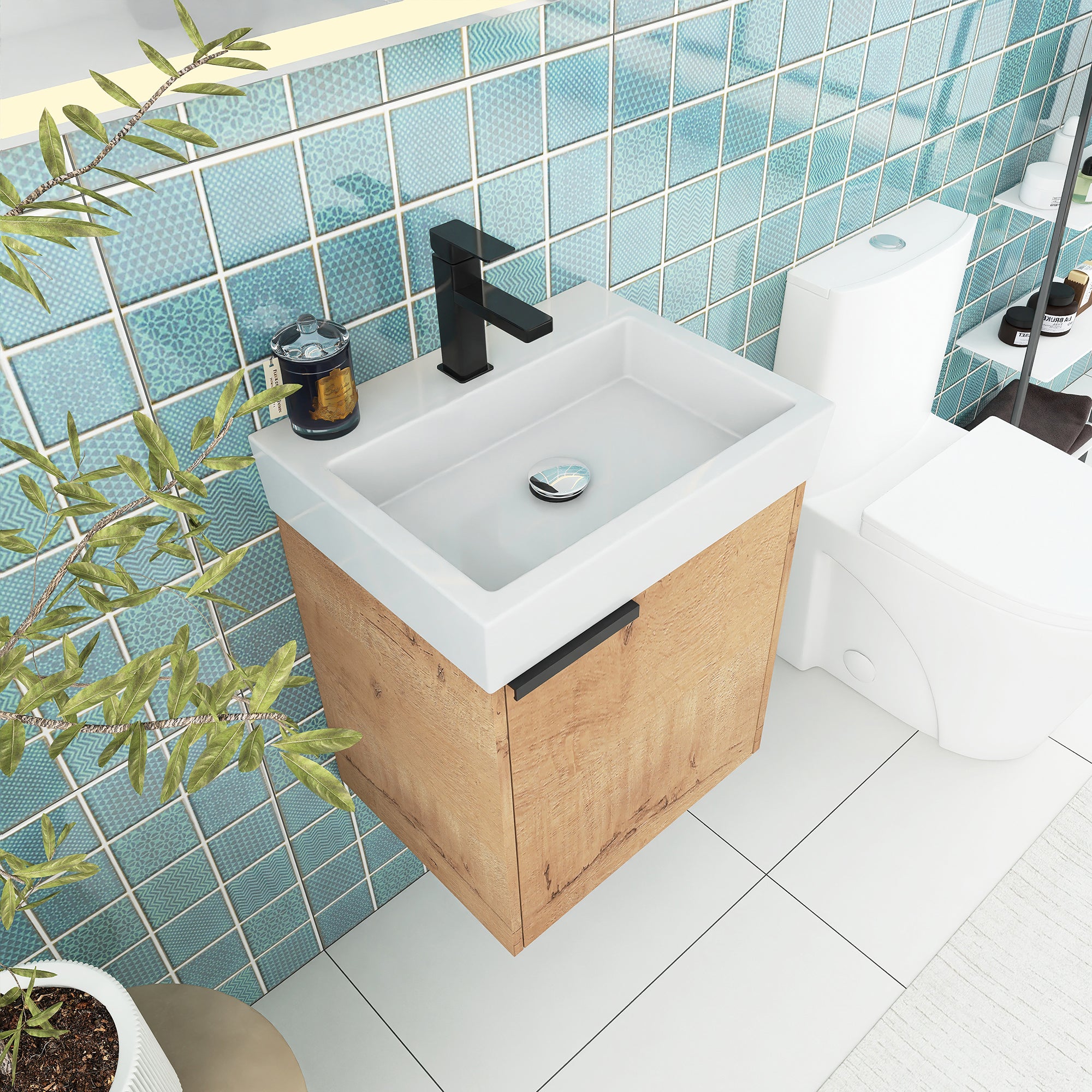 18 inch Wall Mounted Small  Bathroom Vanity with Ceramic Top and Sink