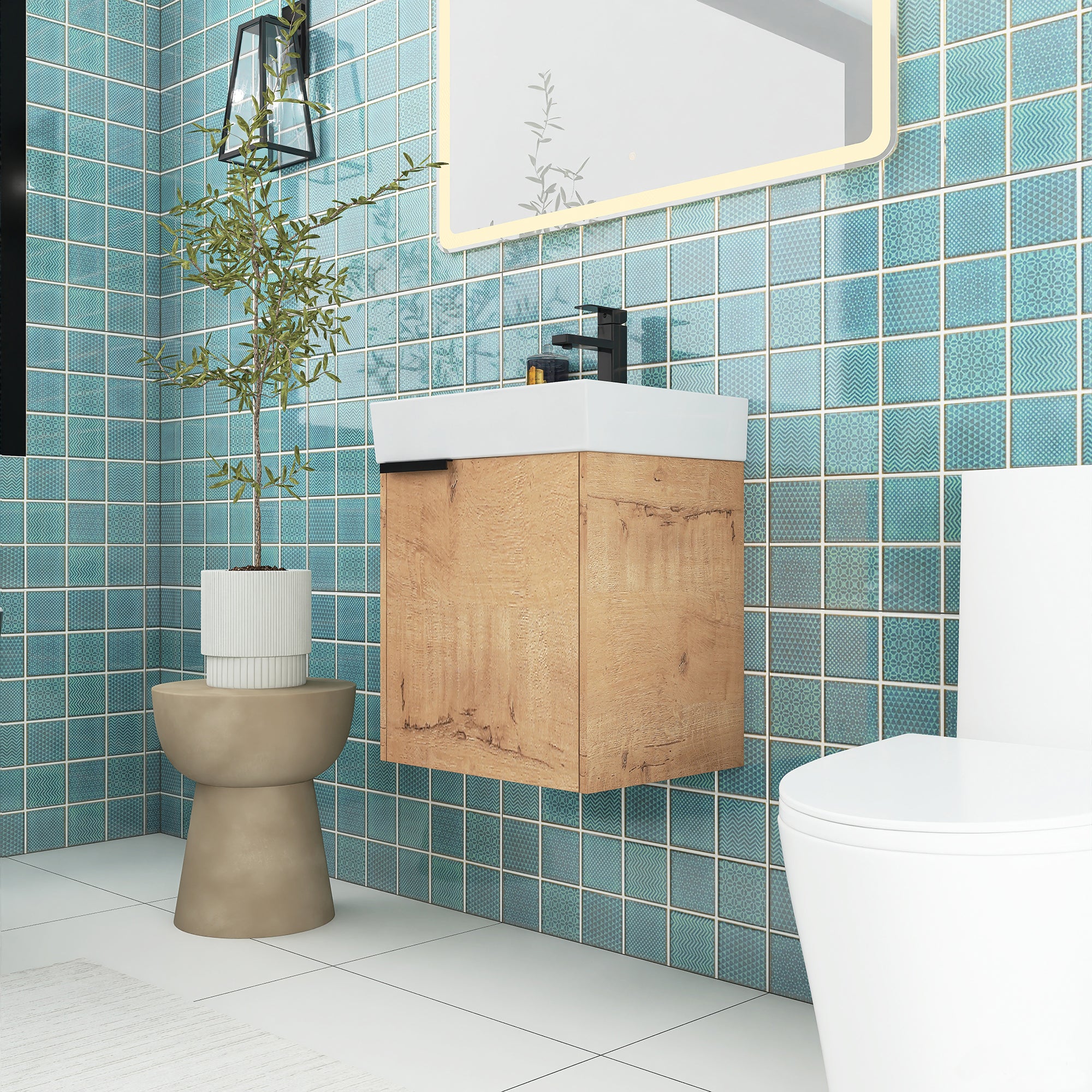 18 inch Wall Mounted Small  Bathroom Vanity with Ceramic Top and Sink