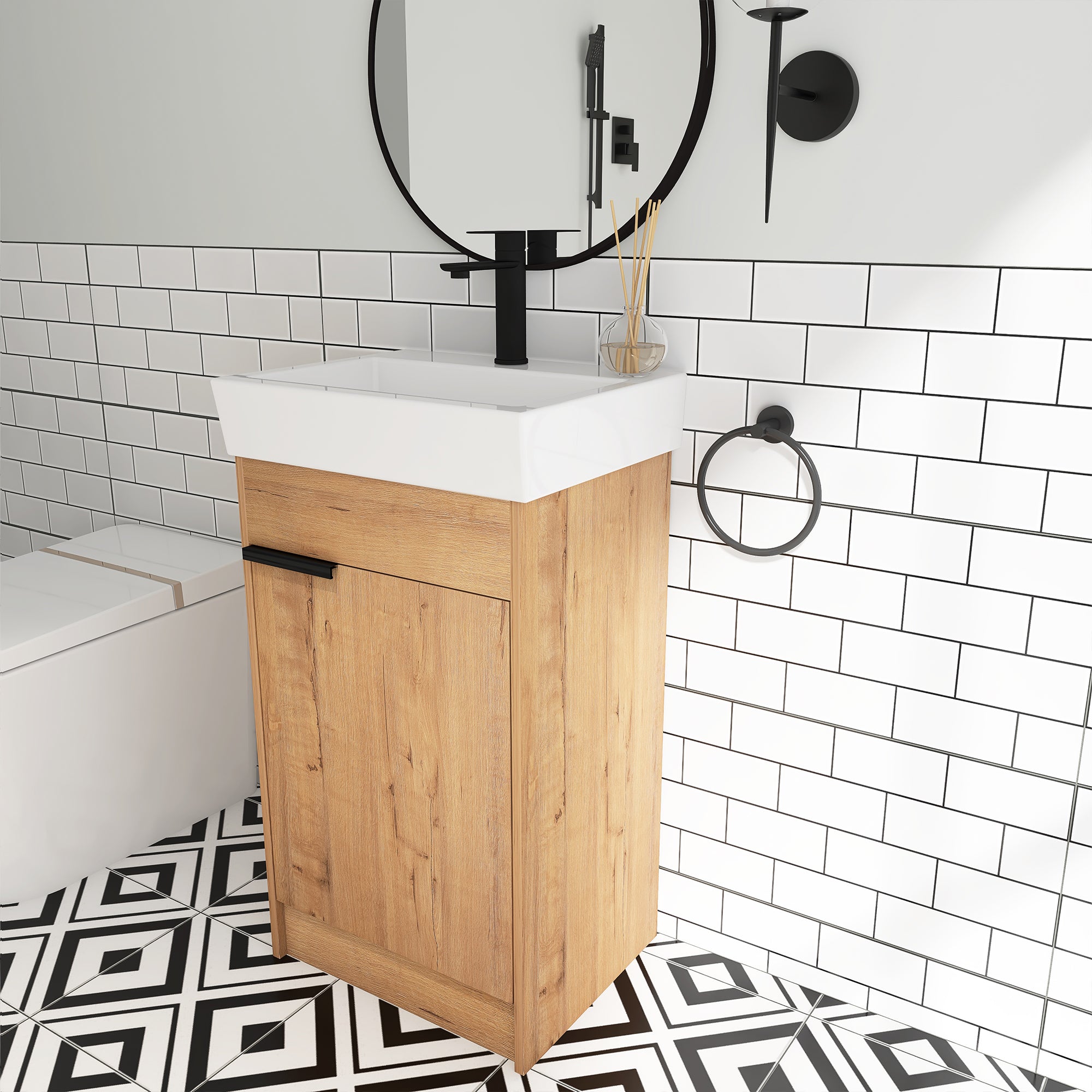 18 inch Freestanding Bathroom Vanity with Ceramic Top and Sink