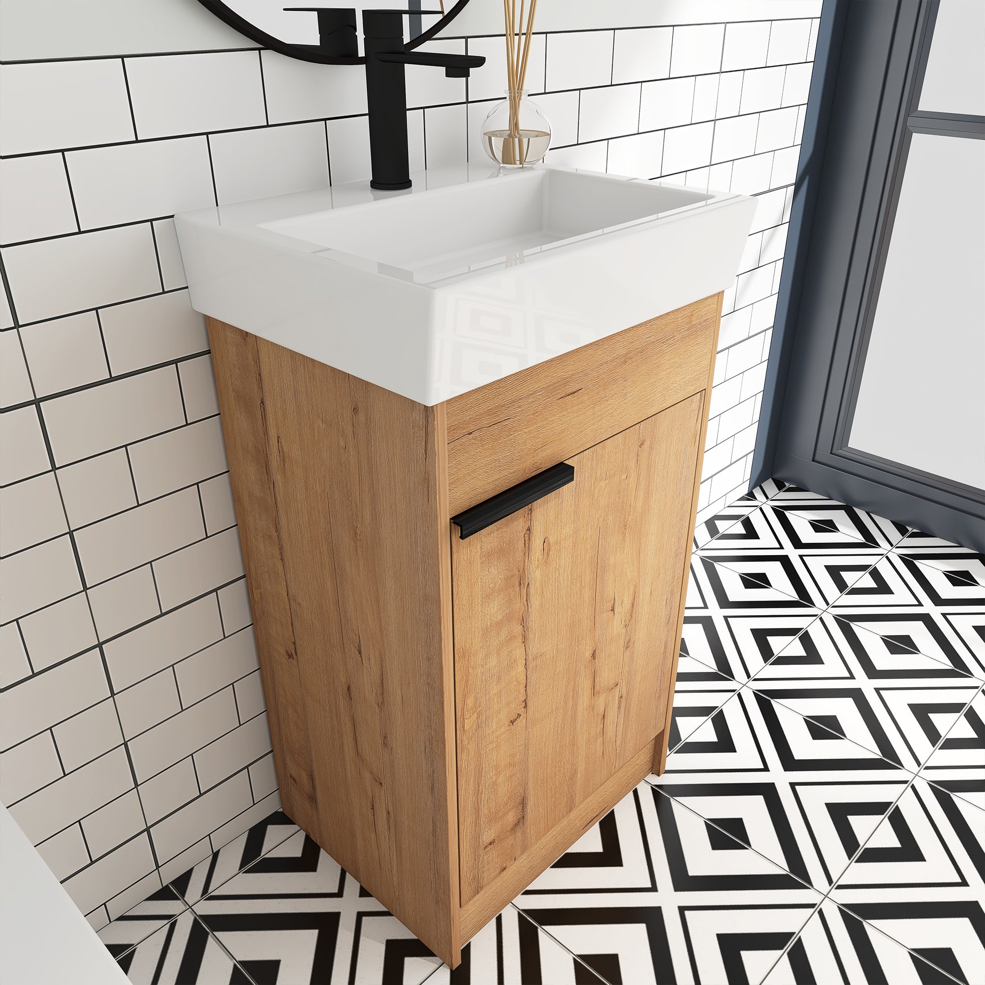 18 inch Freestanding Bathroom Vanity with Ceramic Top and Sink