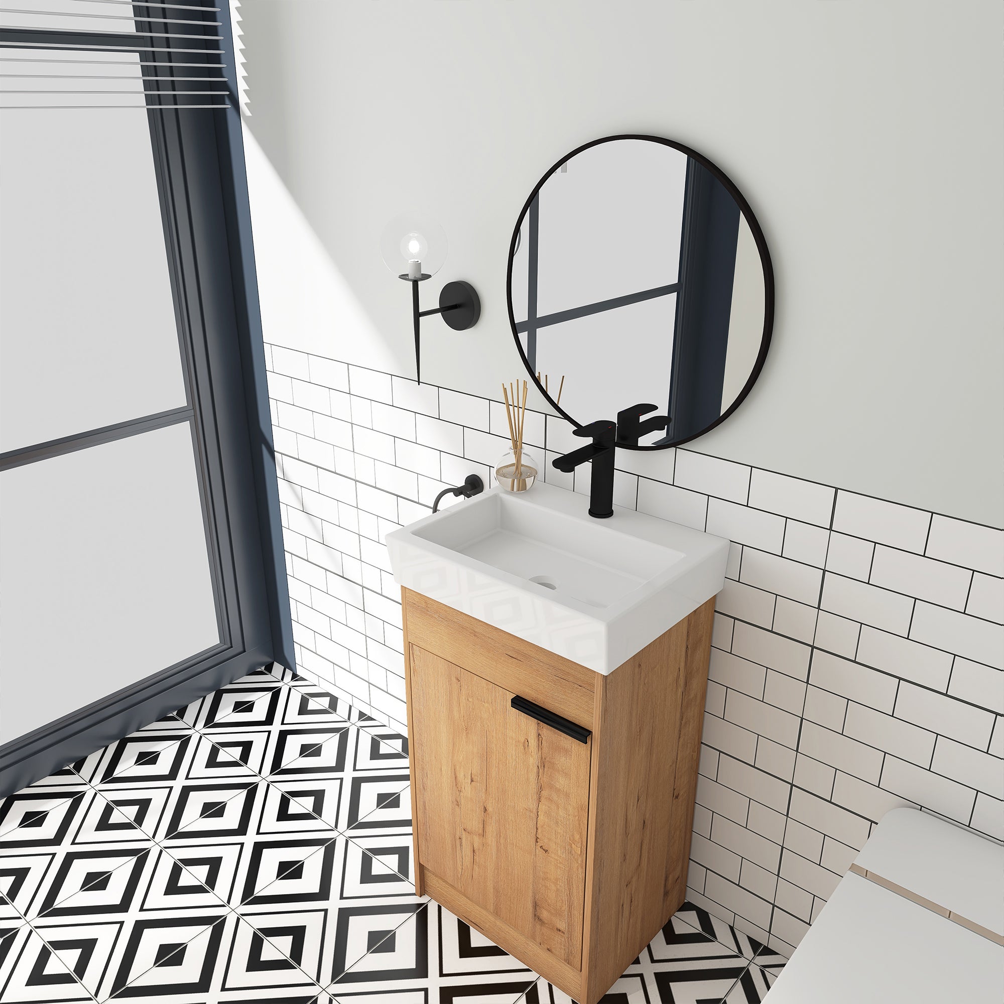 18 inch Freestanding Bathroom Vanity with Ceramic Top and Sink