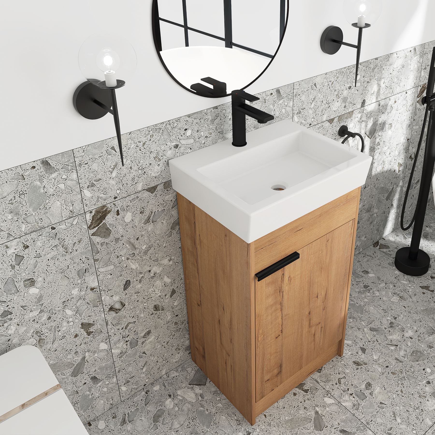 18 inch Freestanding Bathroom Vanity with Ceramic Top and Sink