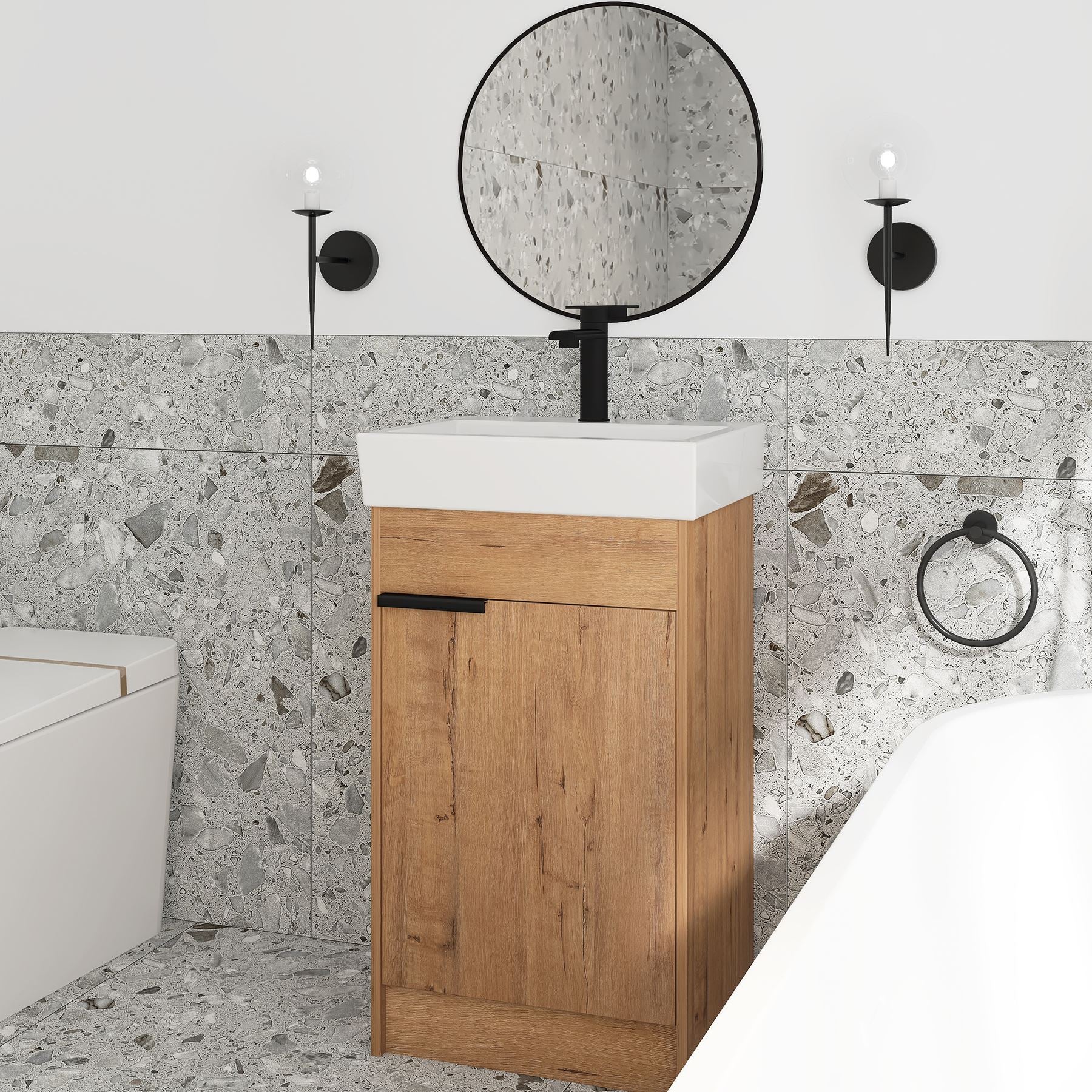 18 inch Freestanding Bathroom Vanity with Ceramic Top and Sink