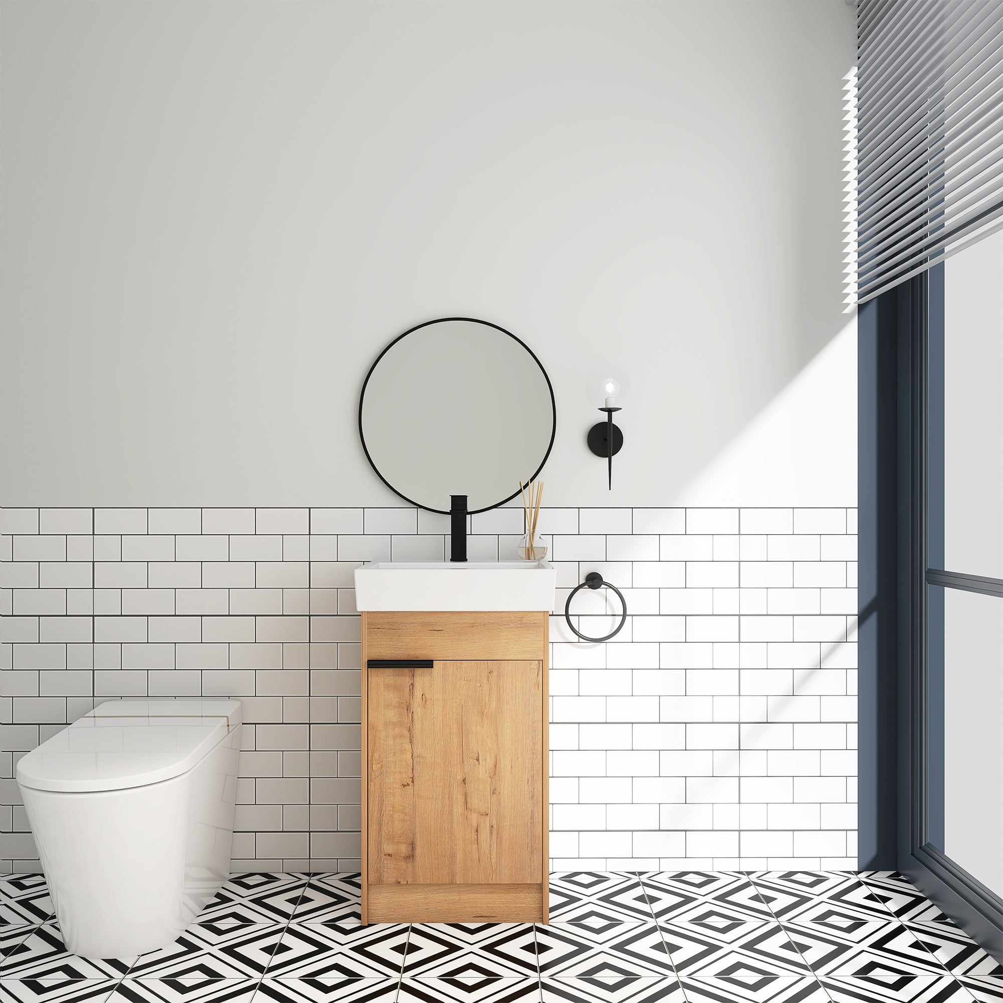 18 inch Freestanding Bathroom Vanity with Ceramic Top and Sink