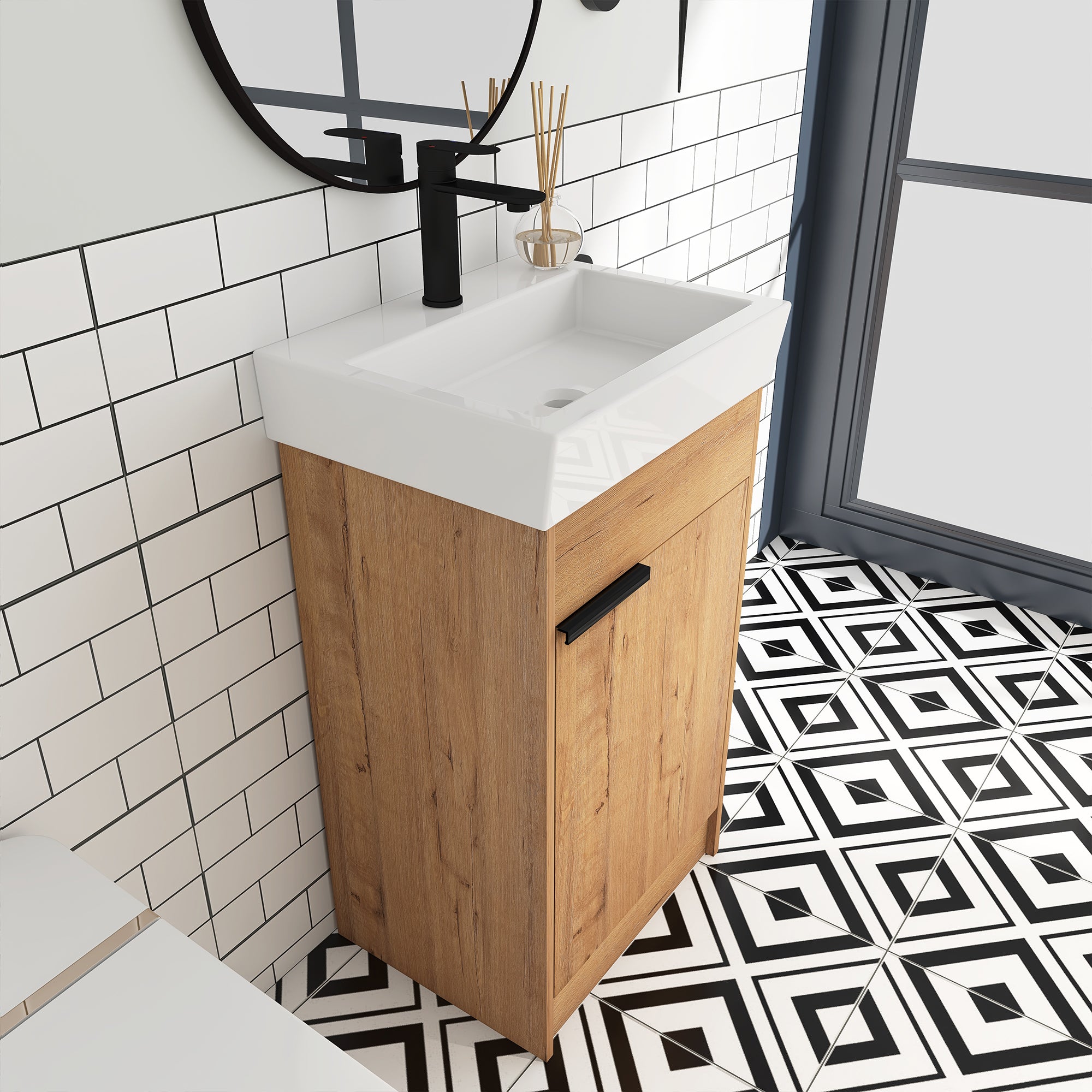 18 inch Freestanding Bathroom Vanity with Ceramic Top and Sink
