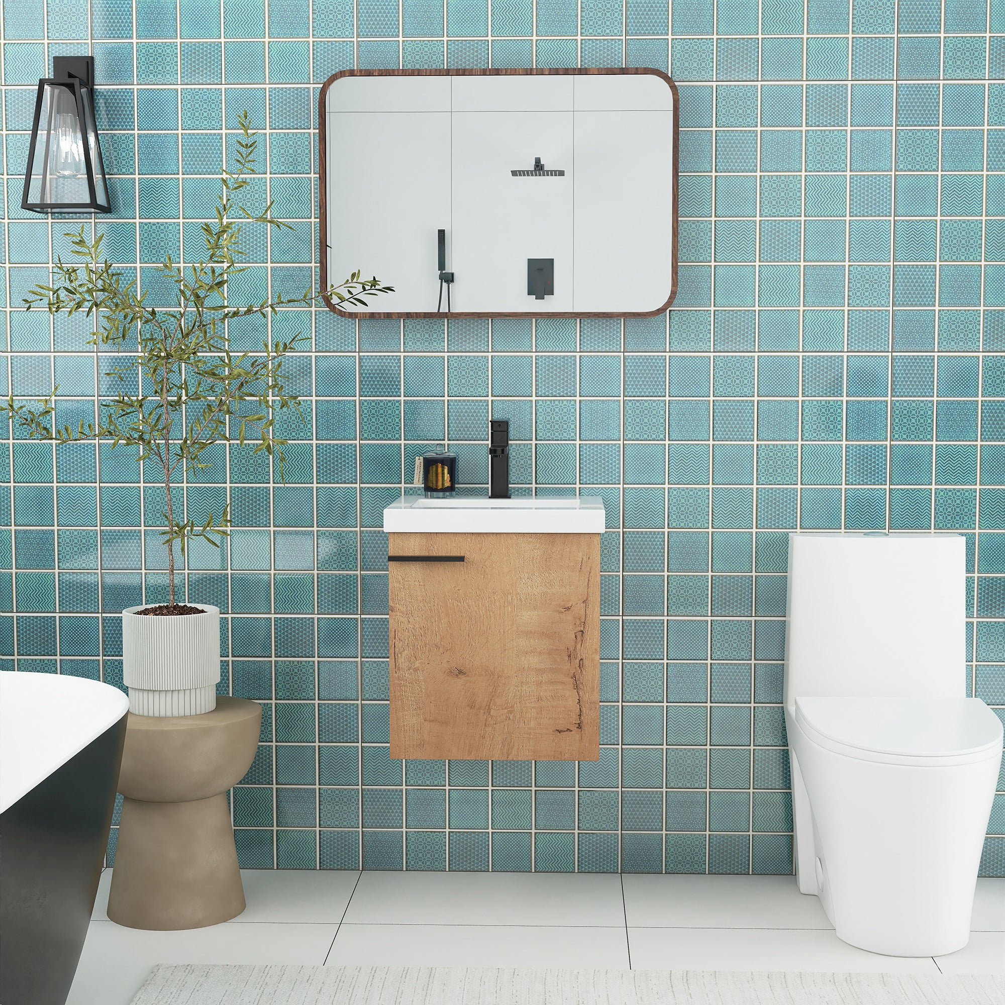 18 inch Wall Mounted Bathroom Vanity with Ceramic Top and Sink