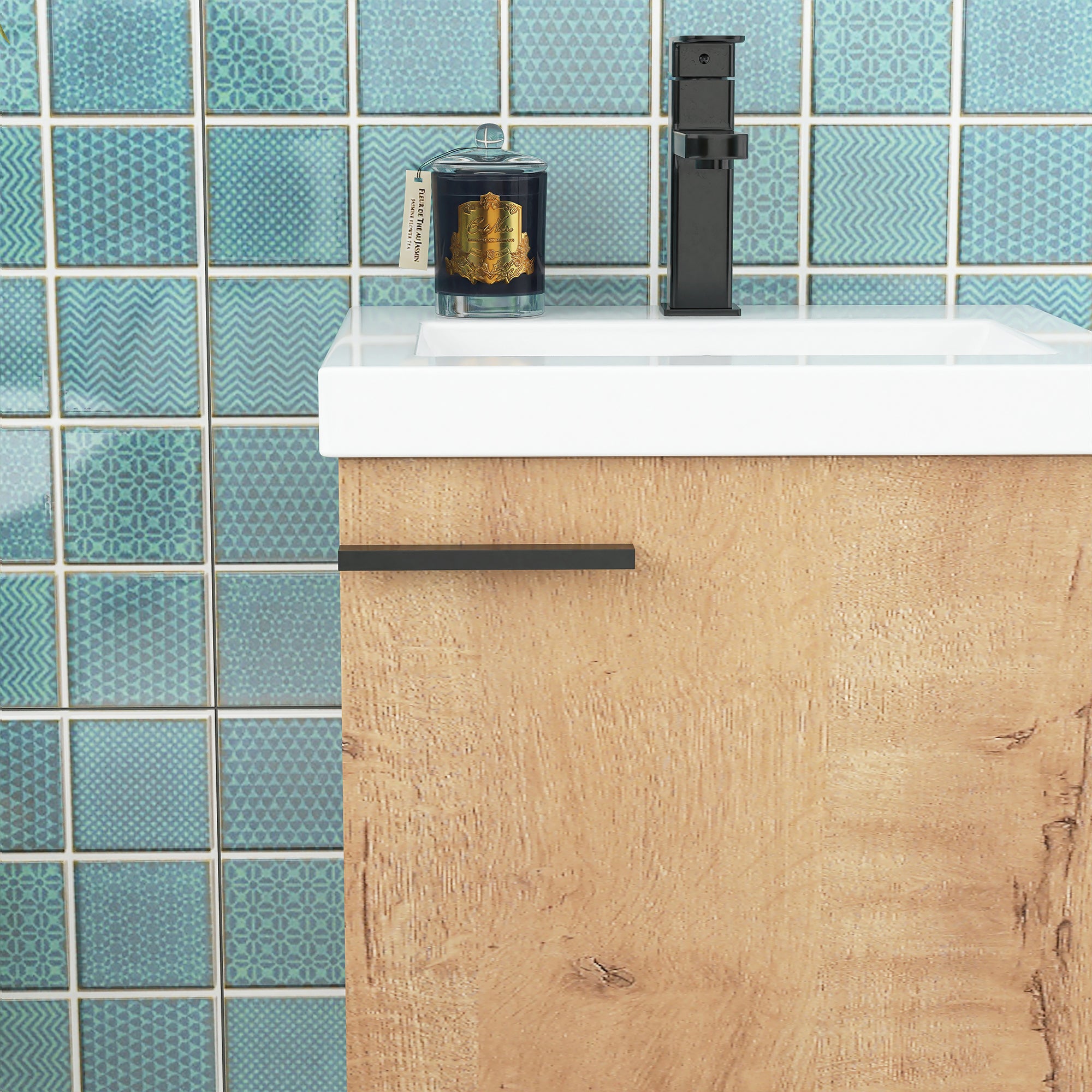 18 inch Wall Mounted Bathroom Vanity with Ceramic Top and Sink
