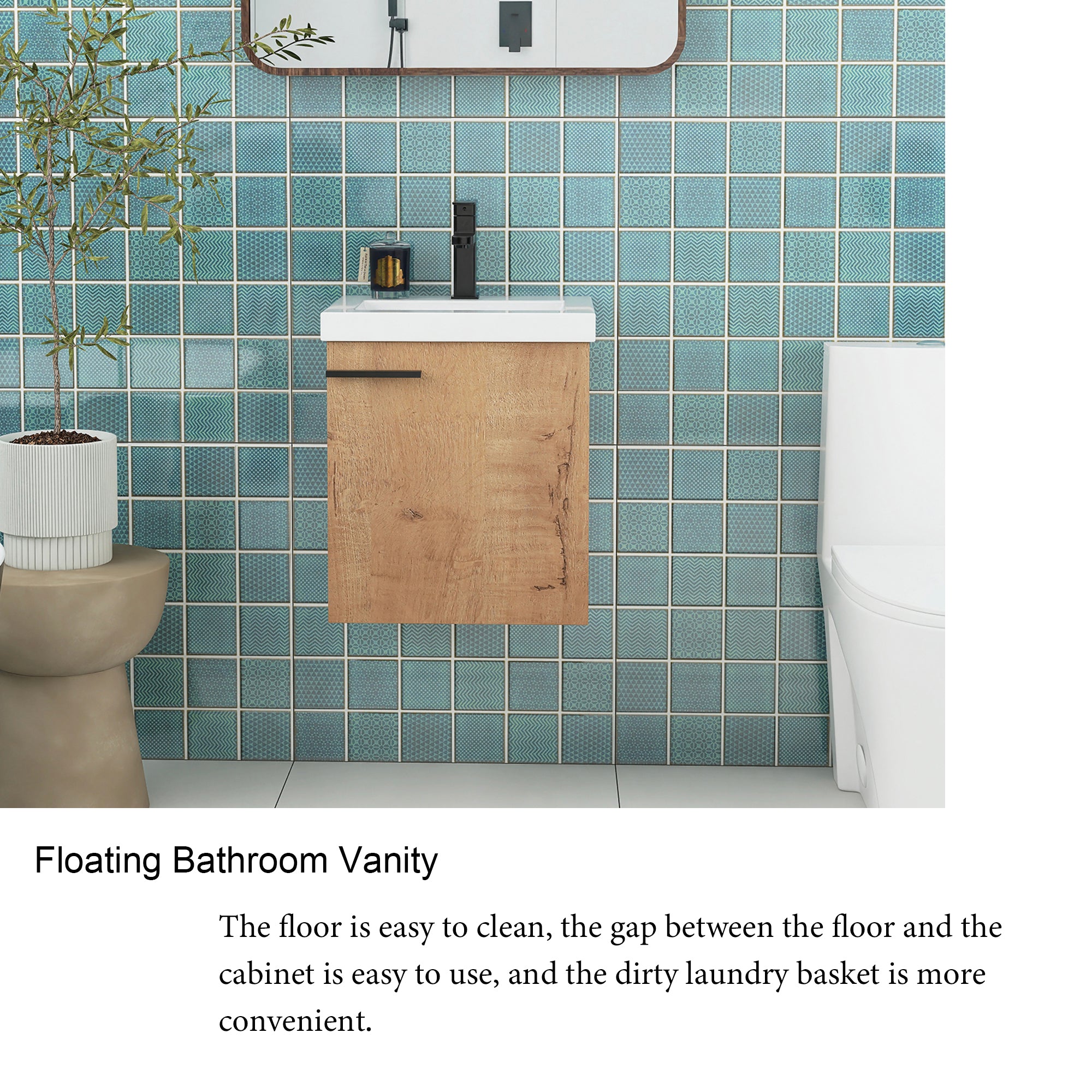 18 inch Wall Mounted Bathroom Vanity with Ceramic Top and Sink