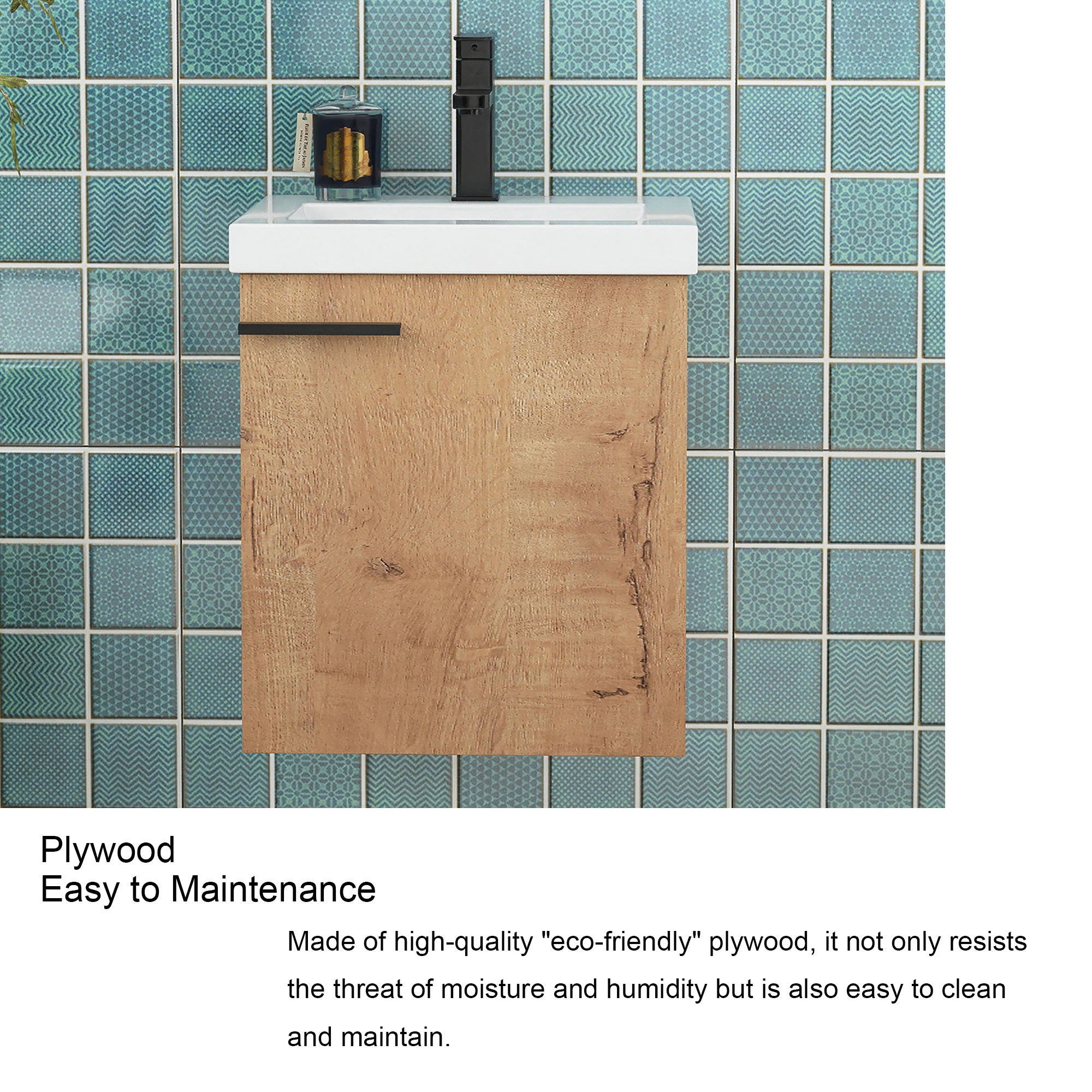 18 inch Wall Mounted Bathroom Vanity with Ceramic Top and Sink