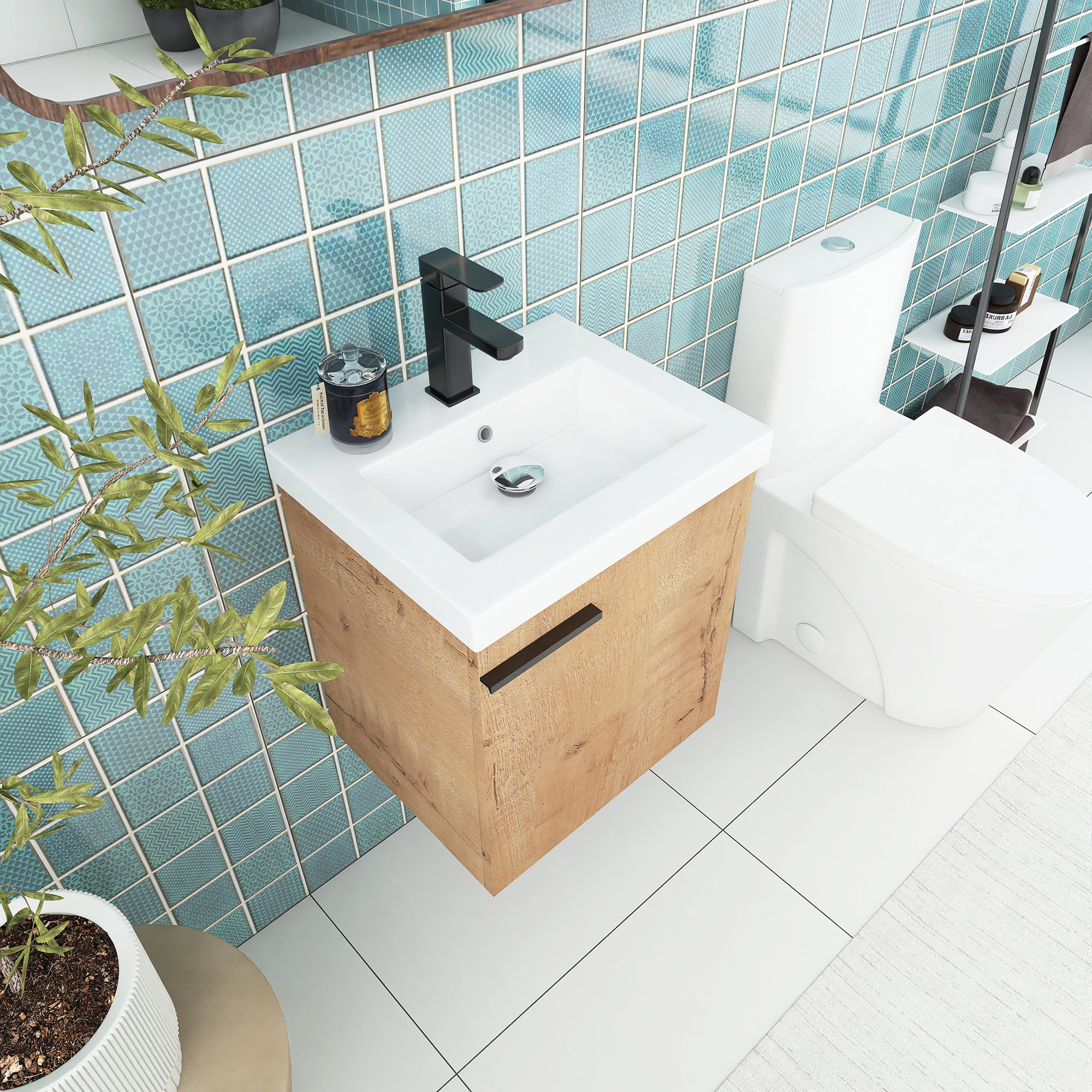 18 inch Wall Mounted Bathroom Vanity with Ceramic Top and Sink