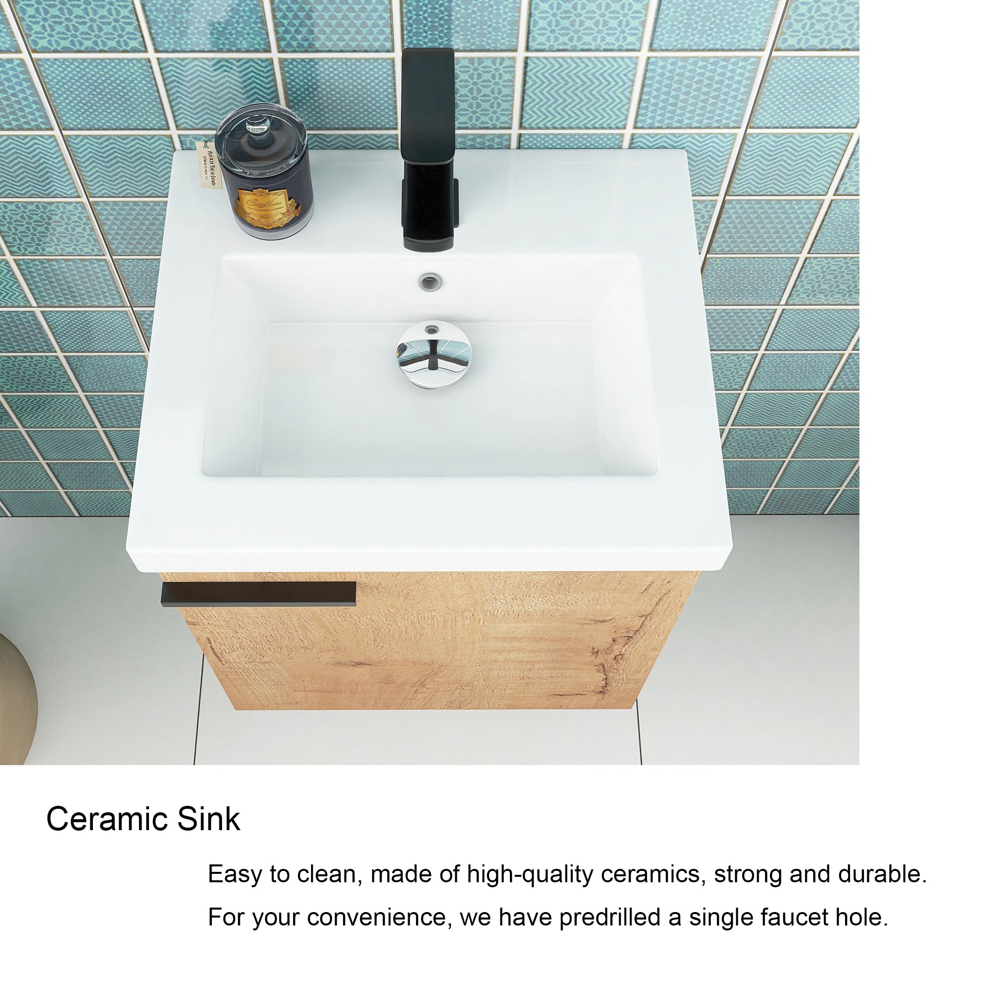 18 inch Wall Mounted Bathroom Vanity with Ceramic Top and Sink