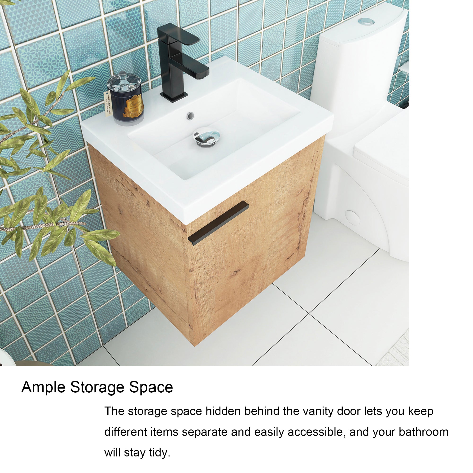 18 inch Wall Mounted Bathroom Vanity with Ceramic Top and Sink