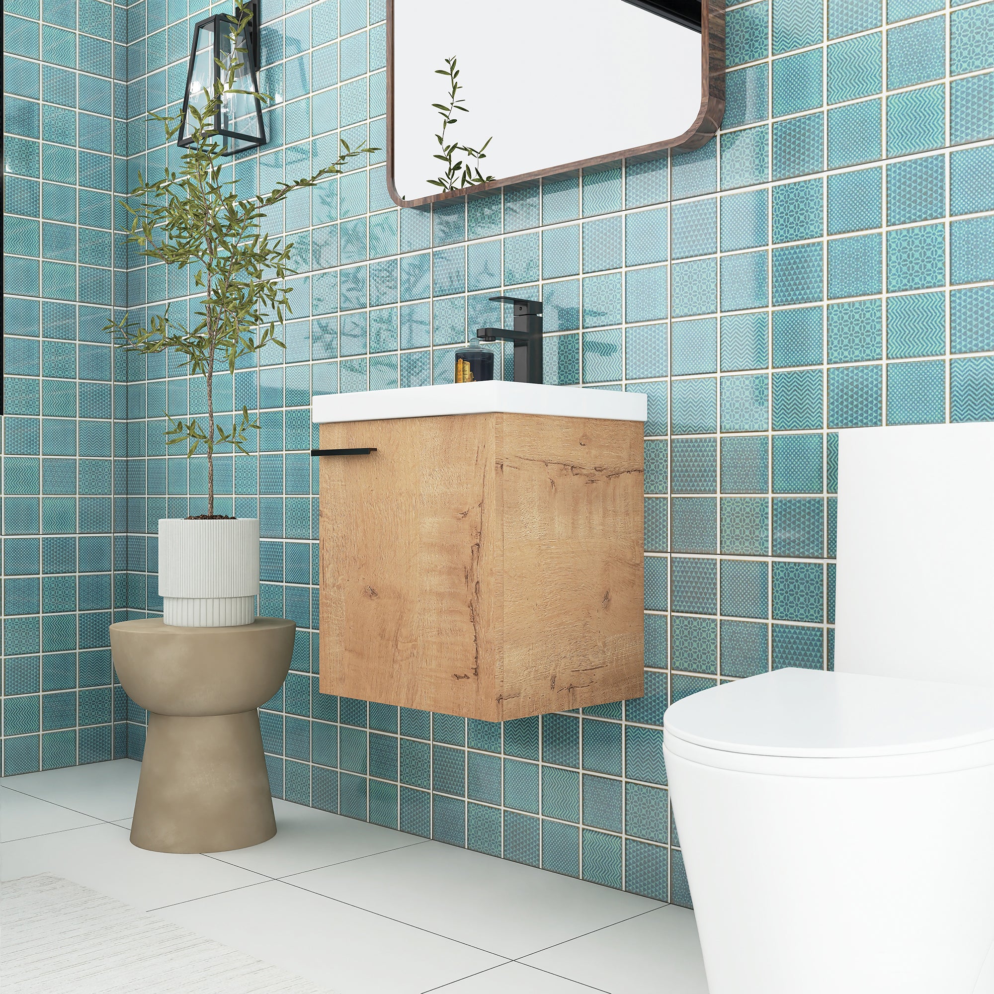 18 inch Wall Mounted Bathroom Vanity with Ceramic Top and Sink