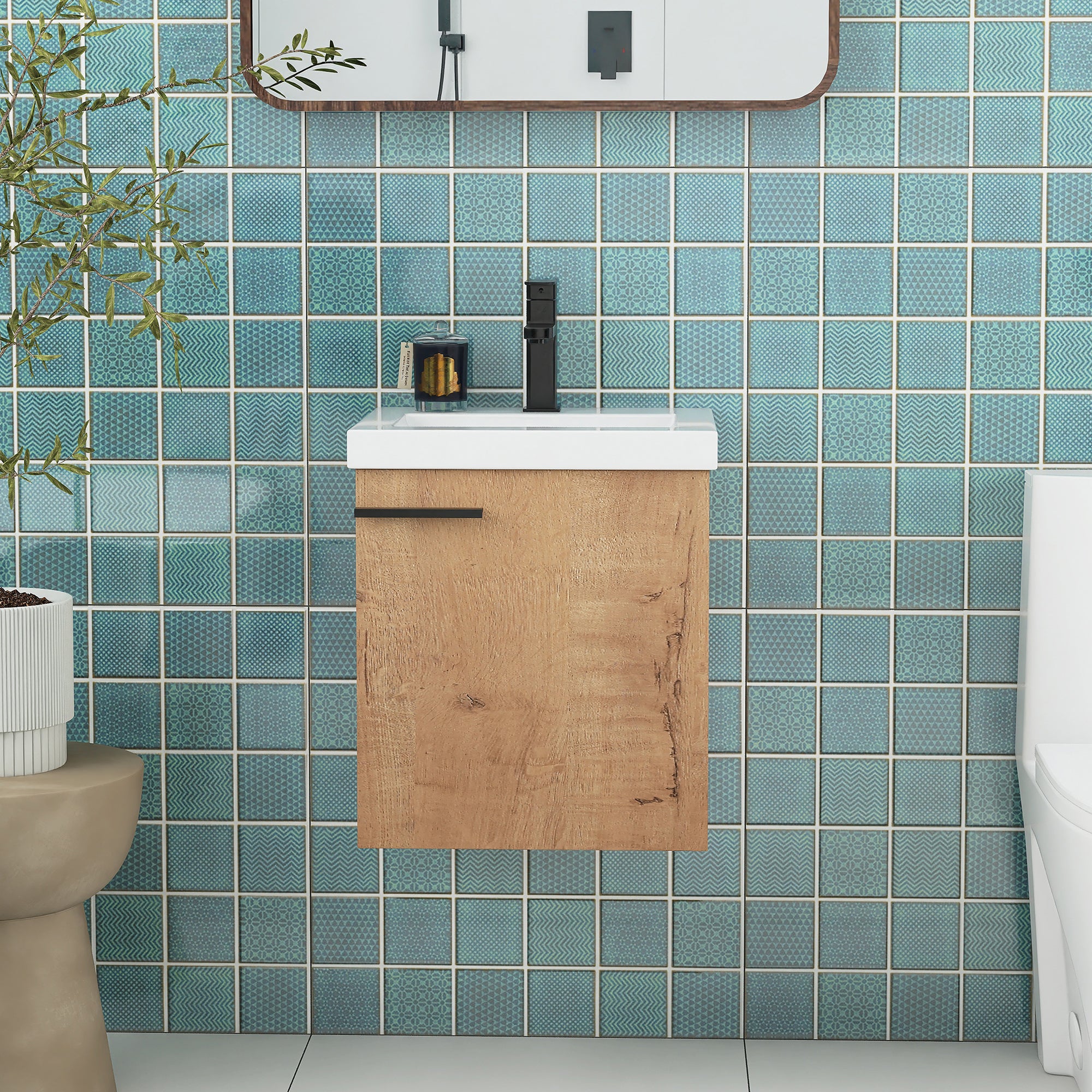 18 inch Wall Mounted Bathroom Vanity with Ceramic Top and Sink