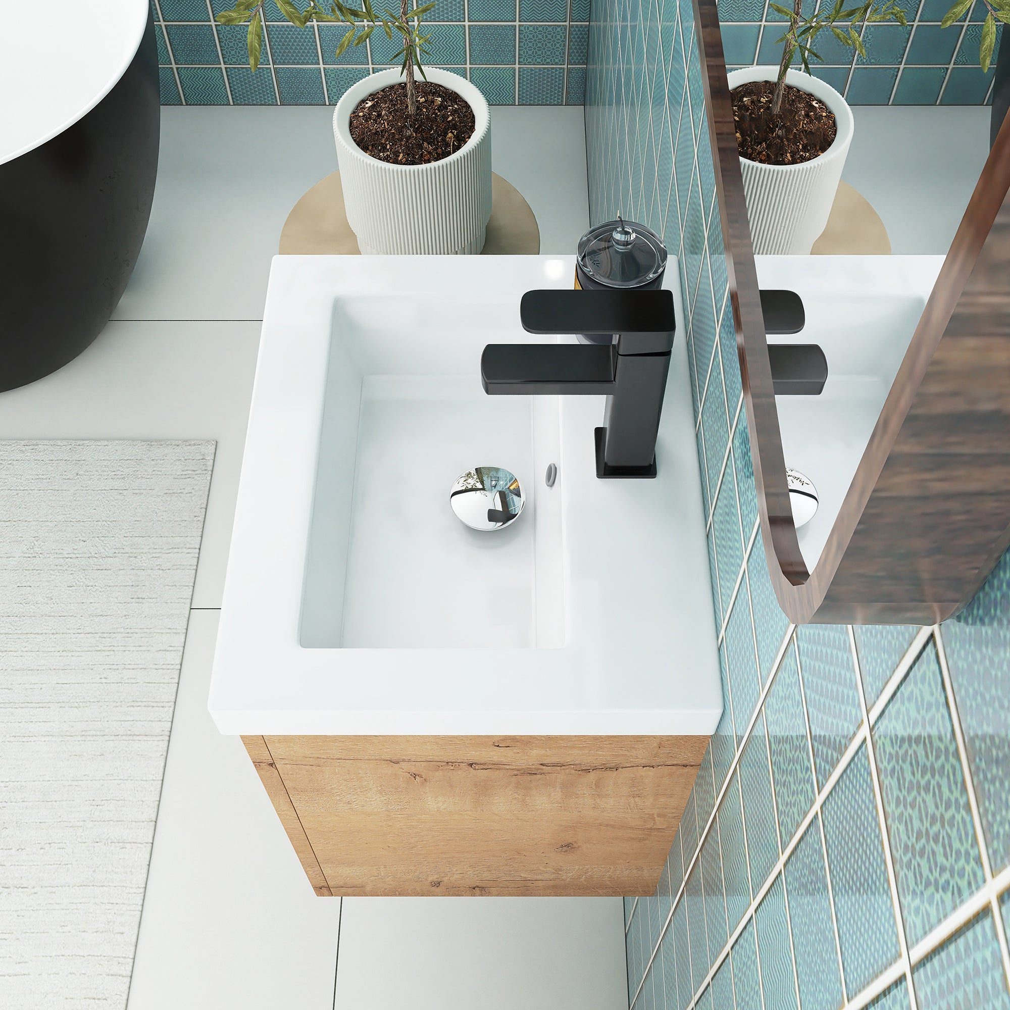 18 inch Wall Mounted Bathroom Vanity with Ceramic Top and Sink