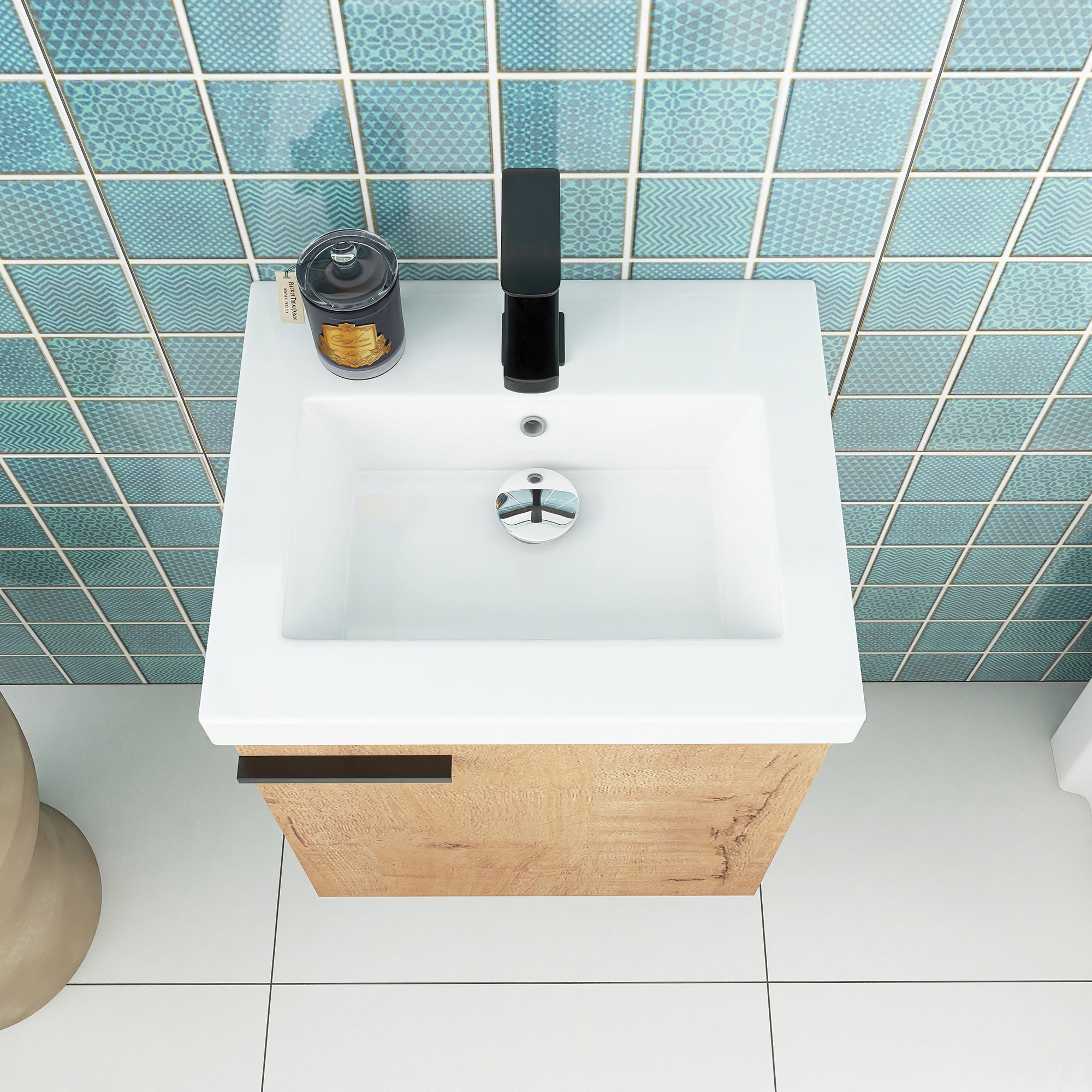 18 inch Wall Mounted Bathroom Vanity with Ceramic Top and Sink