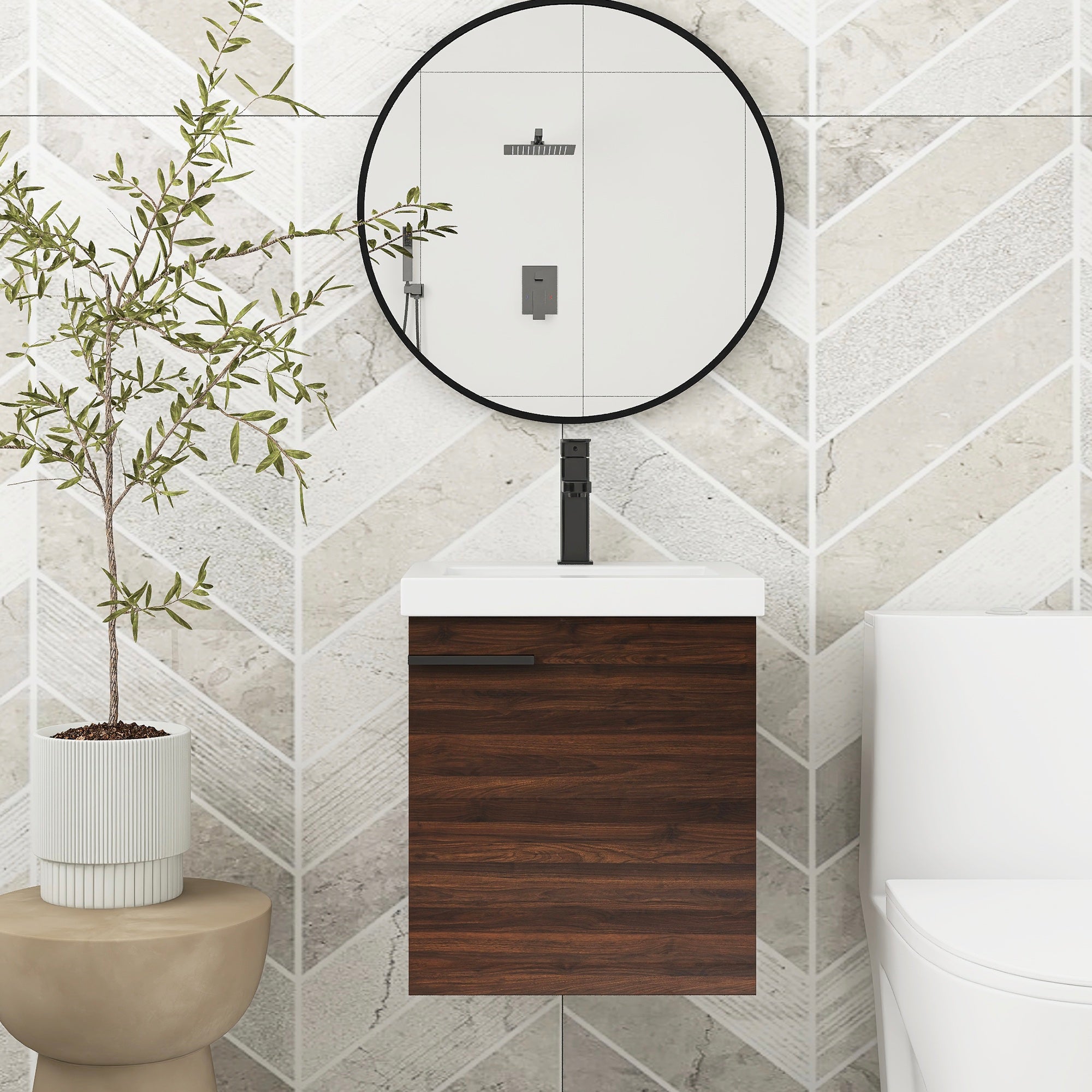 18 inch Wall Mounted Bathroom Vanity with Ceramic Top and Sink