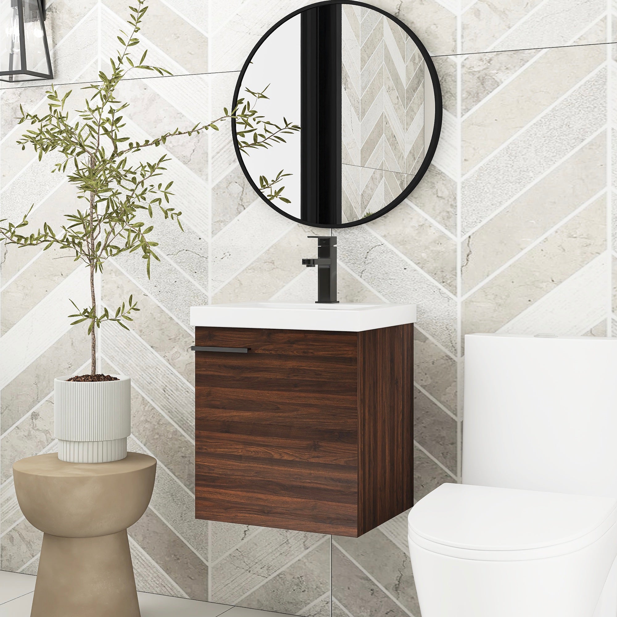 18 inch Wall Mounted Bathroom Vanity with Ceramic Top and Sink