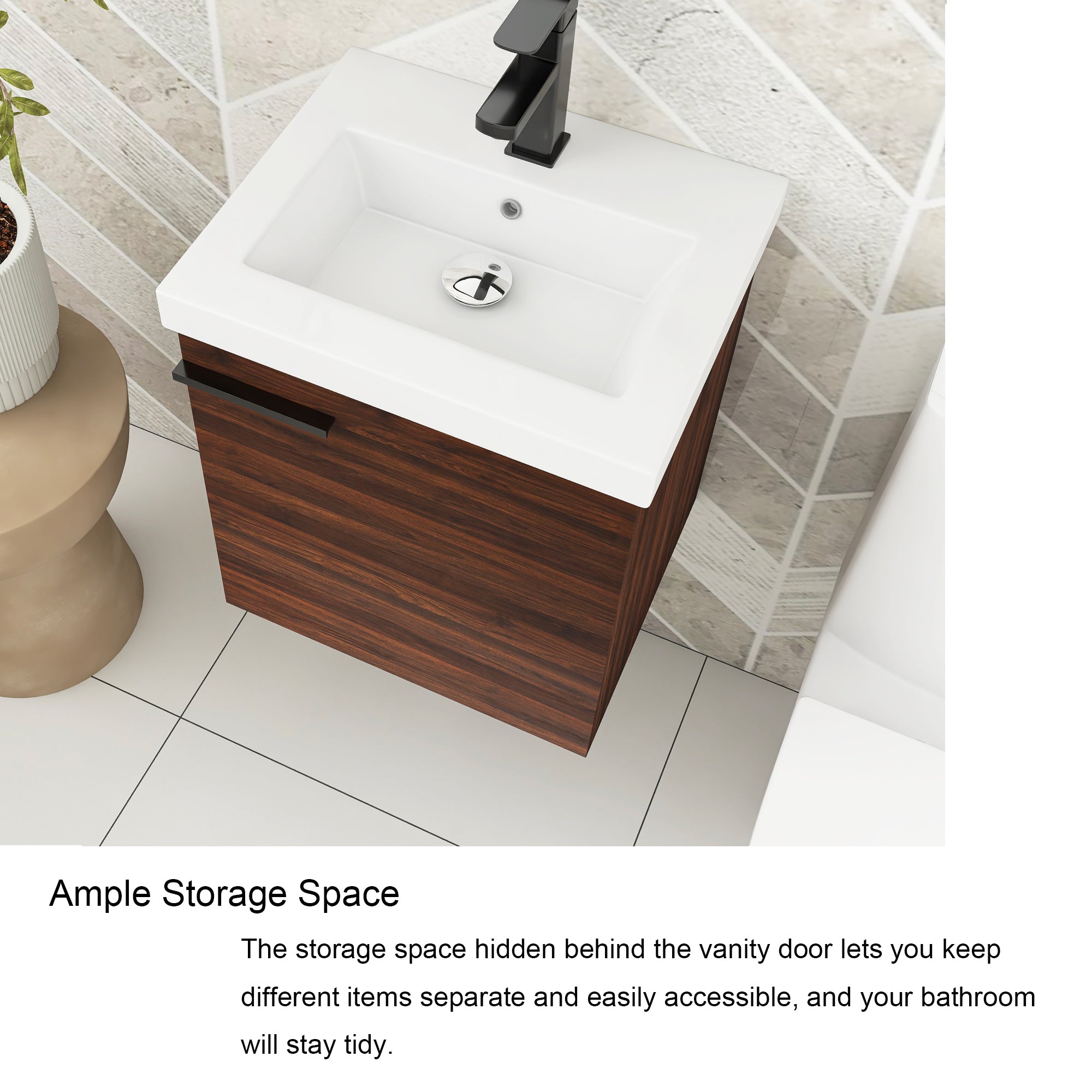 18 inch Wall Mounted Bathroom Vanity with Ceramic Top and Sink