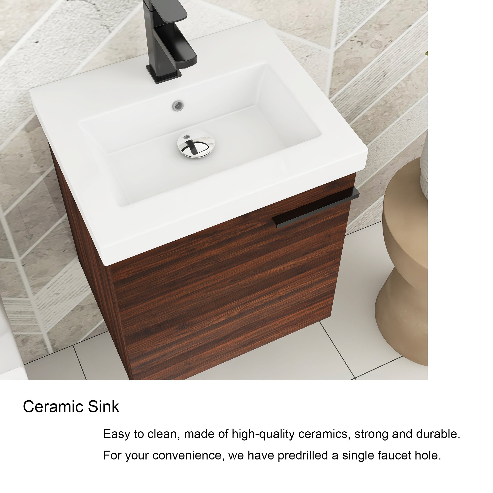 18 inch Wall Mounted Bathroom Vanity with Ceramic Top and Sink