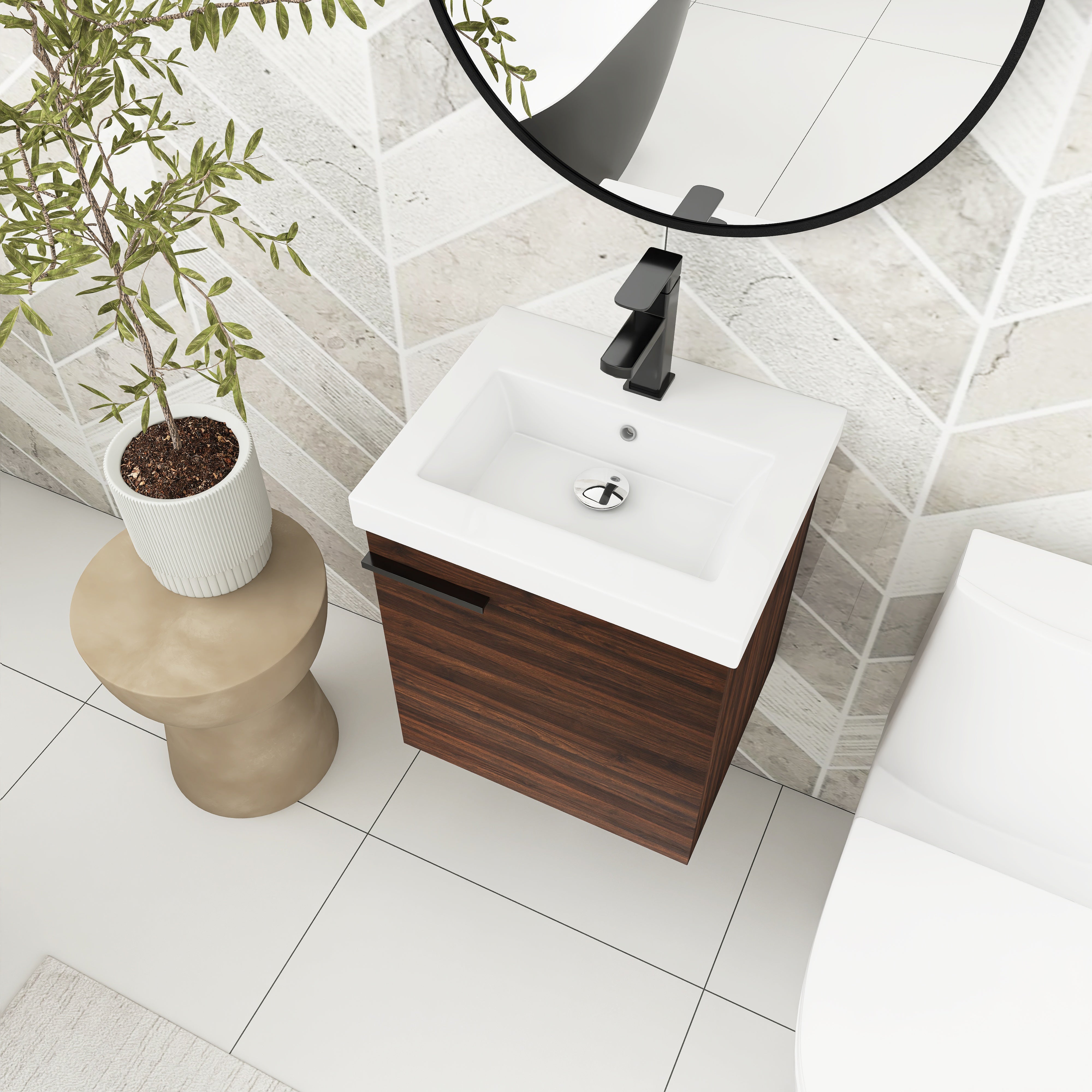 18 inch Wall Mounted Bathroom Vanity with Ceramic Top and Sink