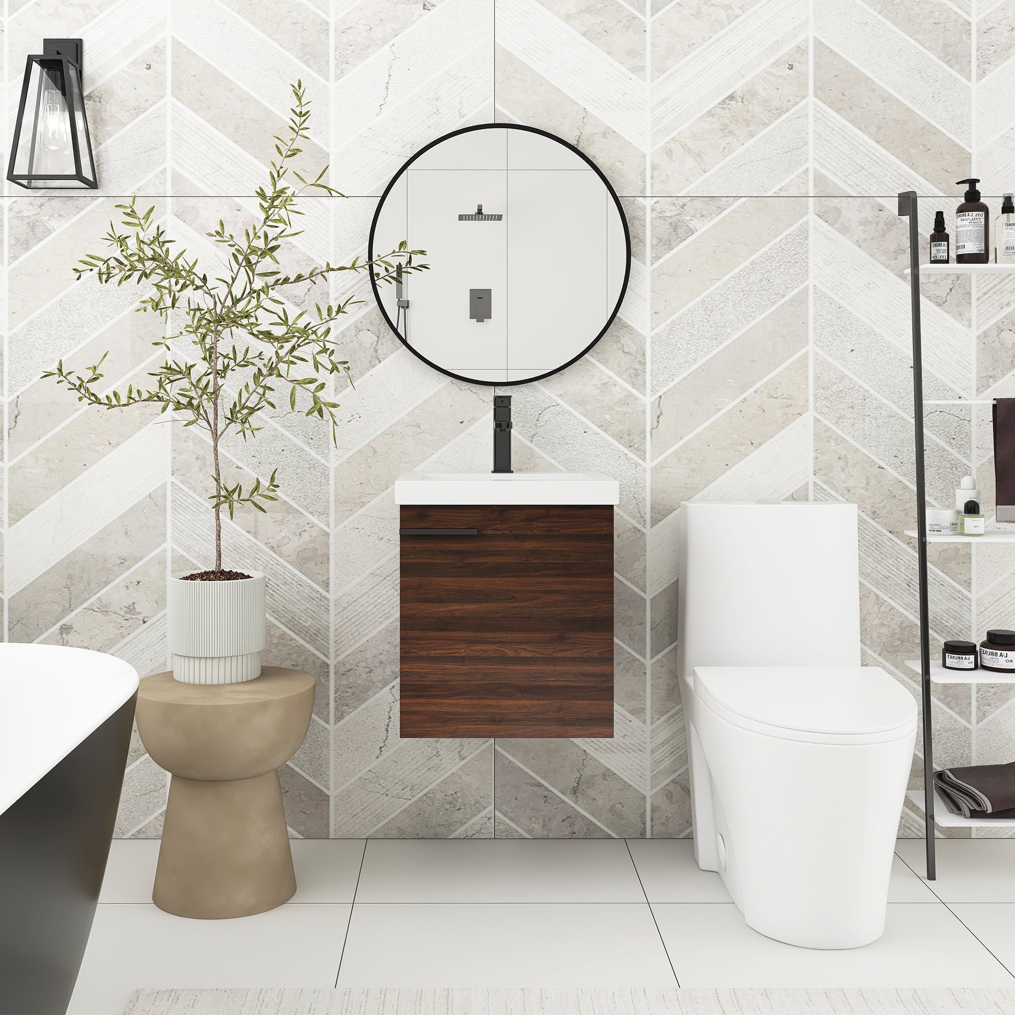 18 inch Wall Mounted Bathroom Vanity with Ceramic Top and Sink