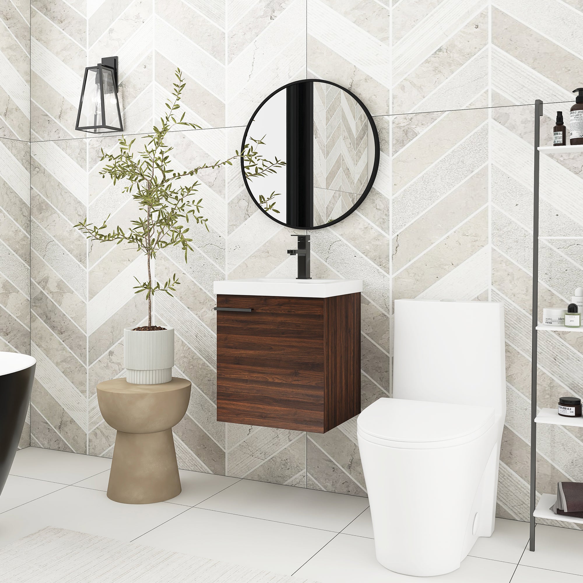18 inch Wall Mounted Bathroom Vanity with Ceramic Top and Sink