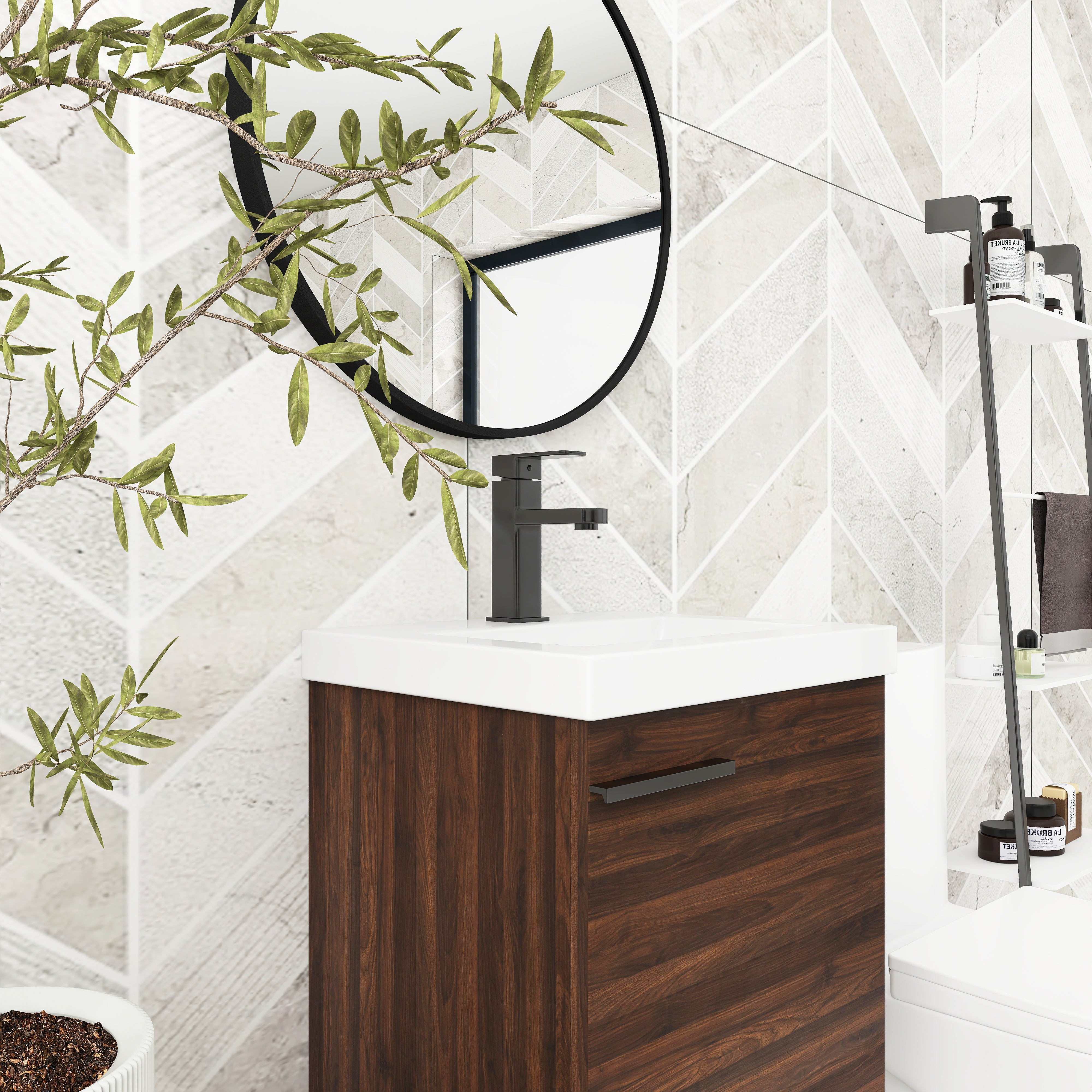 18 inch Wall Mounted Bathroom Vanity with Ceramic Top and Sink