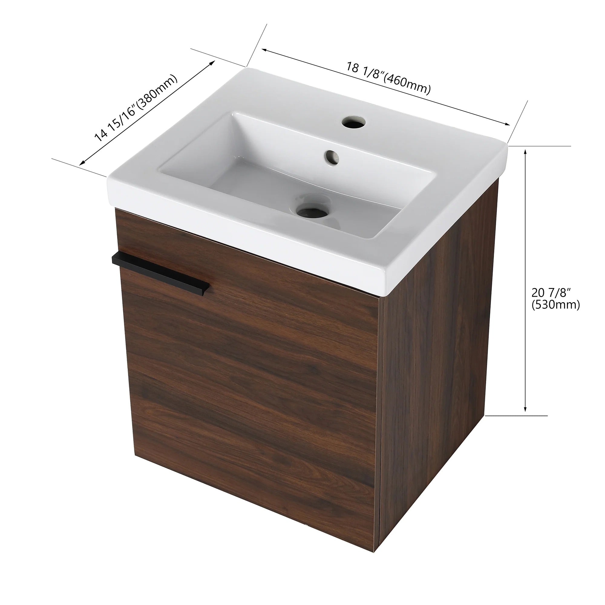 18 inch Wall Mounted Bathroom Vanity with Ceramic Top and Sink
