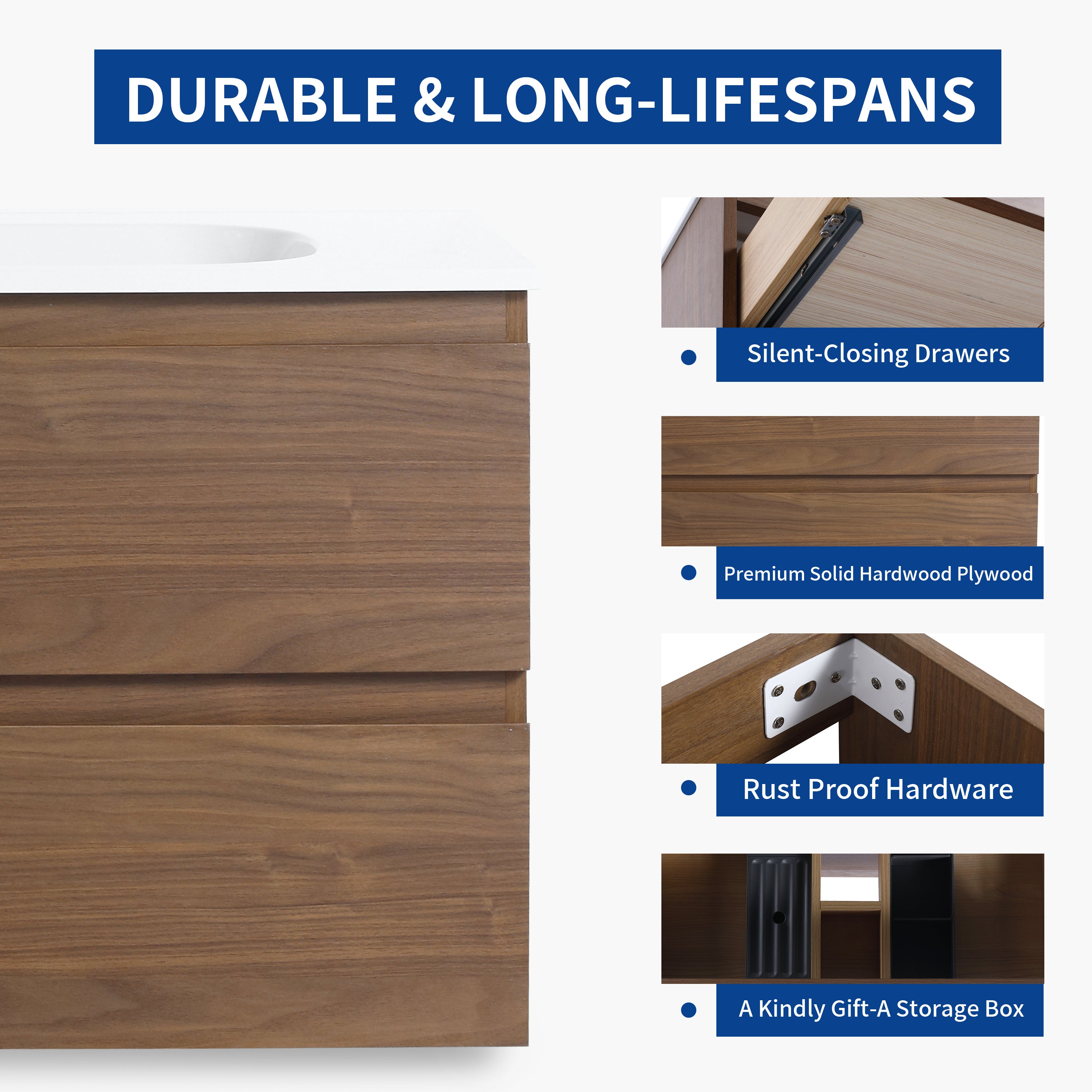 24''/30" Bathroom Vanity in Brown Oak/Brown Oak with Cultured Marble Basin Top with Soft Close Drawer