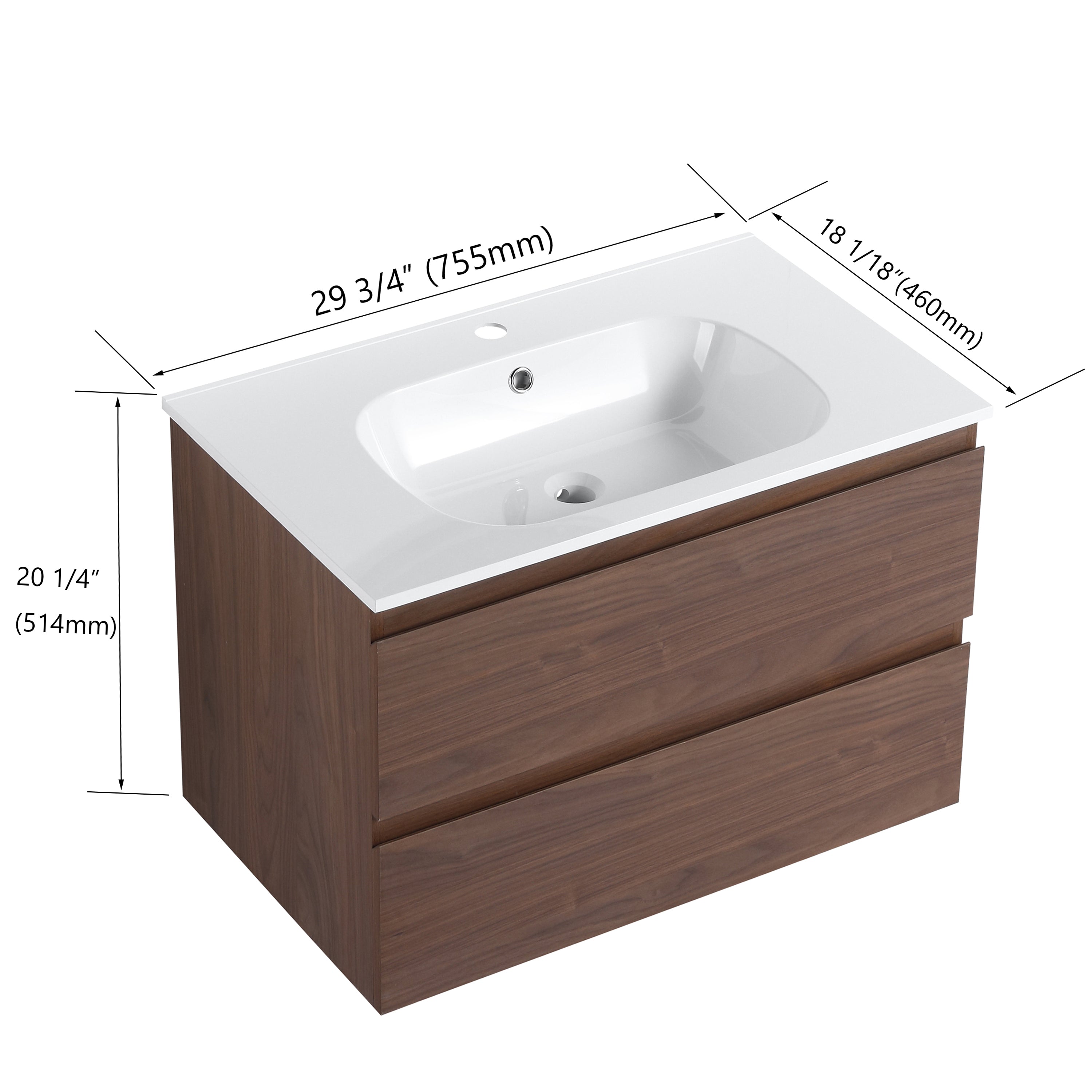 24''/30" Bathroom Vanity in Brown Oak/Brown Oak with Cultured Marble Basin Top with Soft Close Drawer