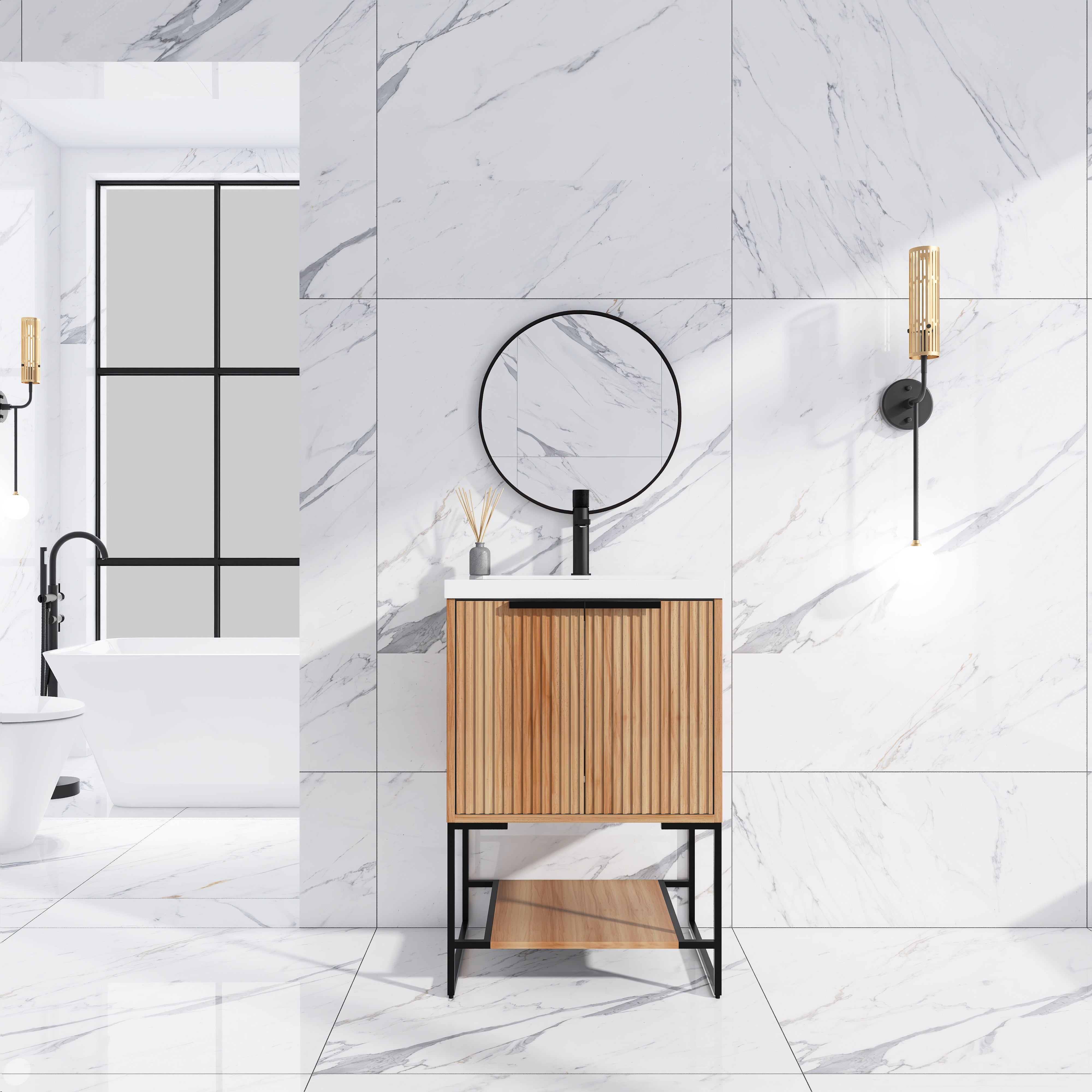 24 Inch Freestanding Bathroom Vanity With Resin Basin