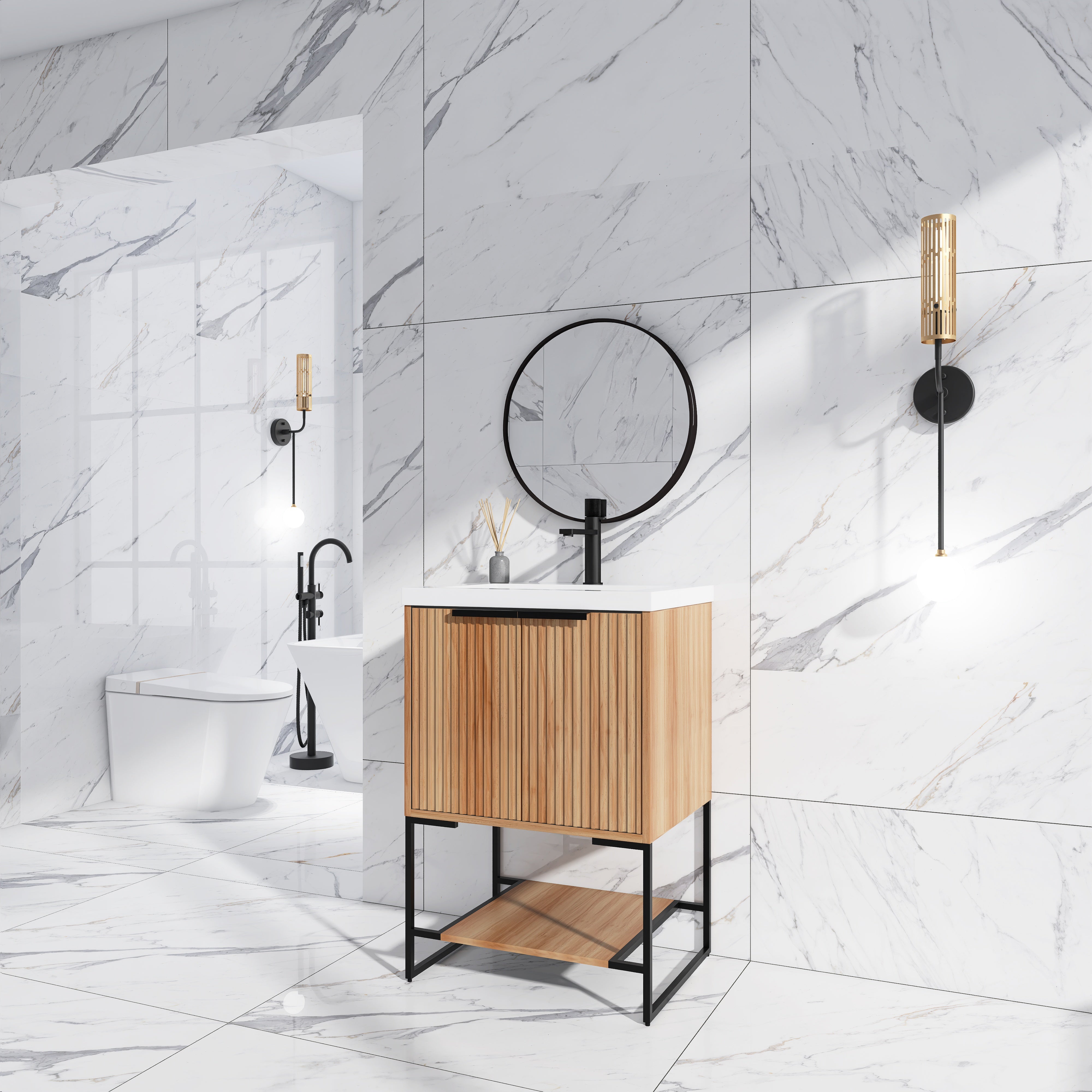 24 Inch Freestanding Bathroom Vanity With Resin Basin