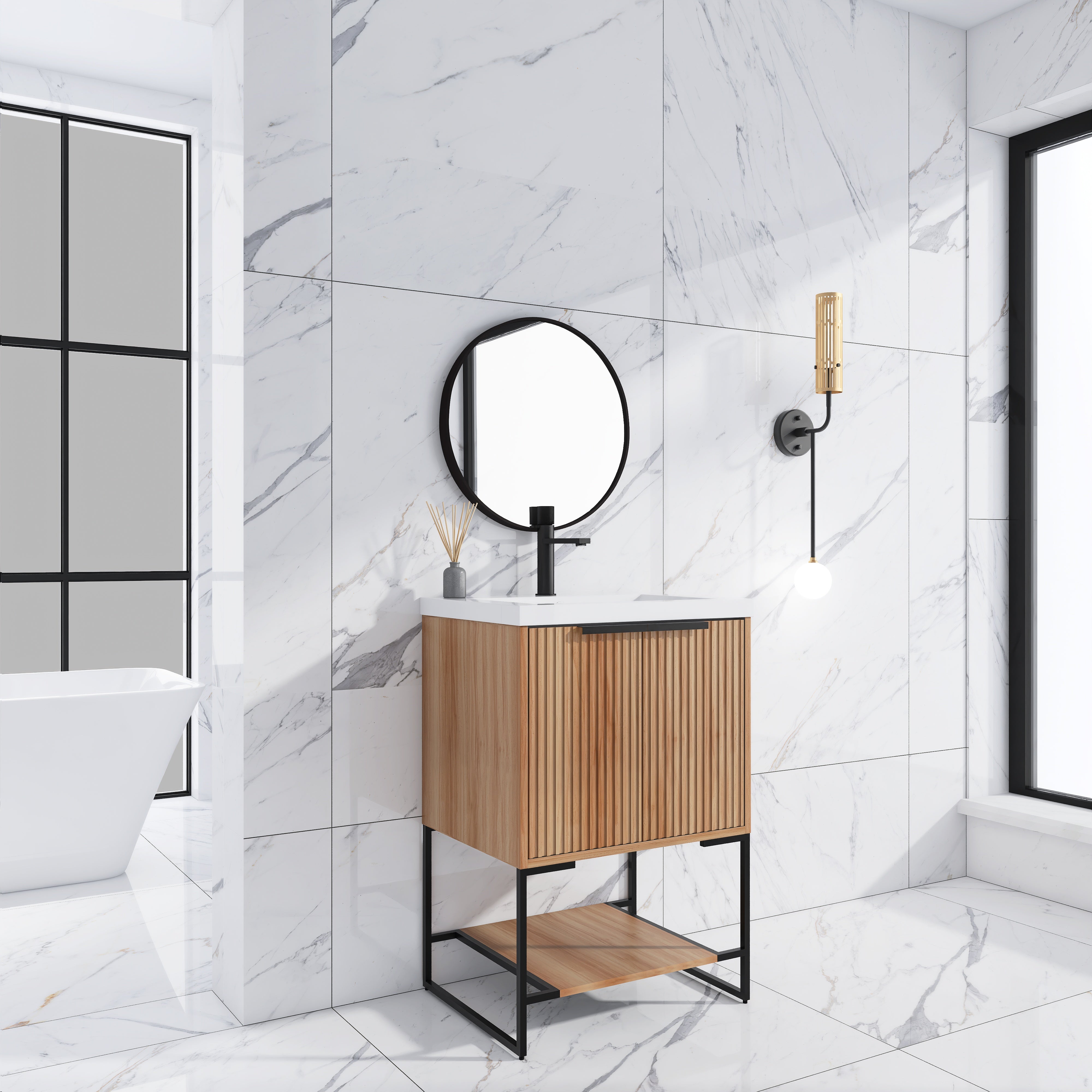 24 Inch Freestanding Bathroom Vanity With Resin Basin