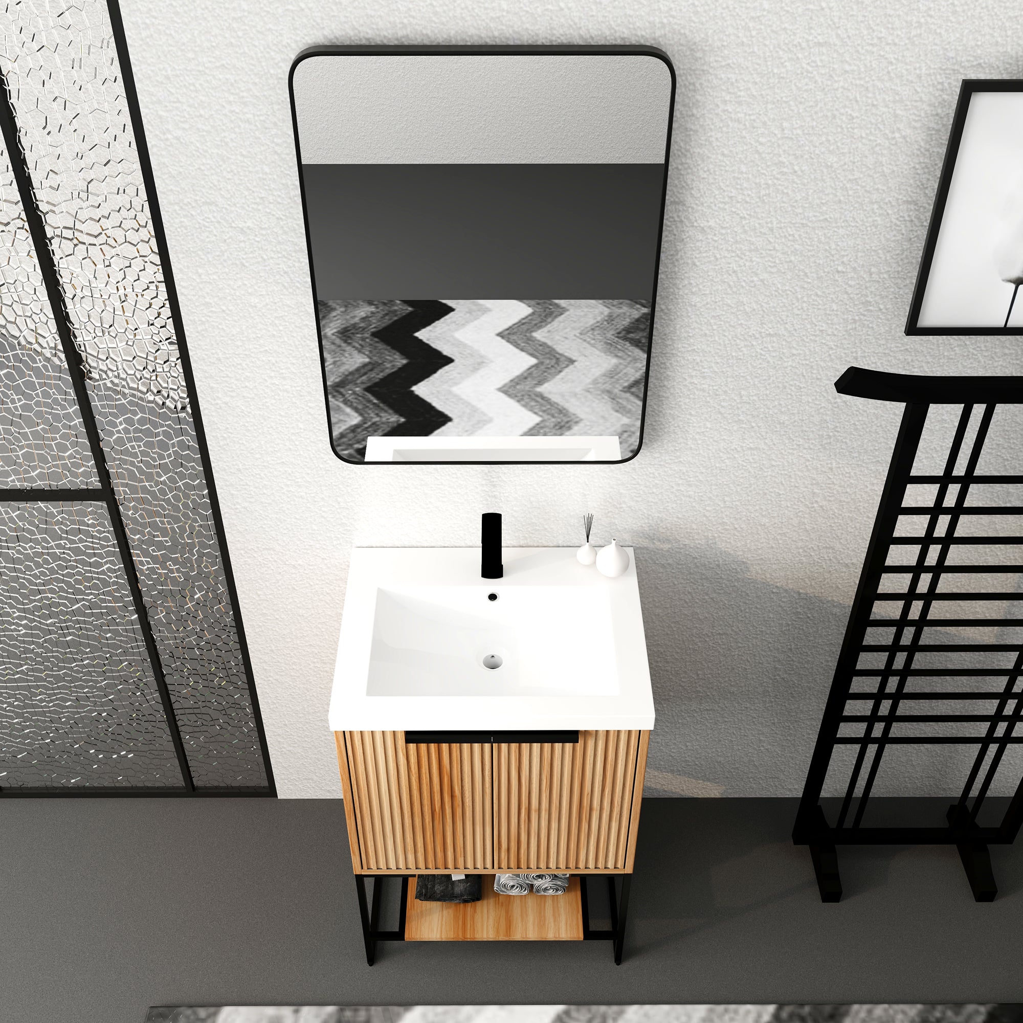 24 Inch Freestanding Bathroom Vanity With Resin Basin
