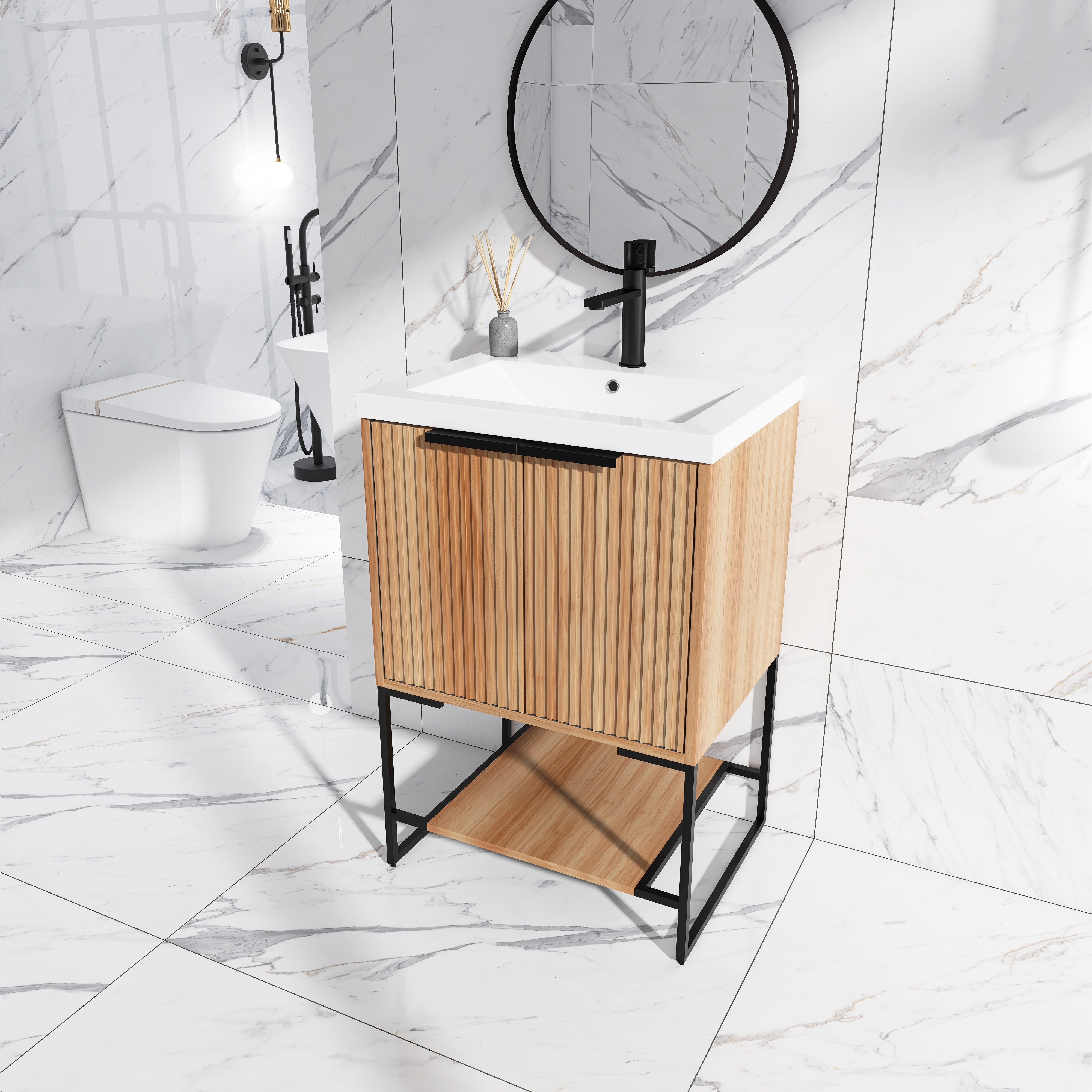 24 Inch Freestanding Bathroom Vanity With Resin Basin