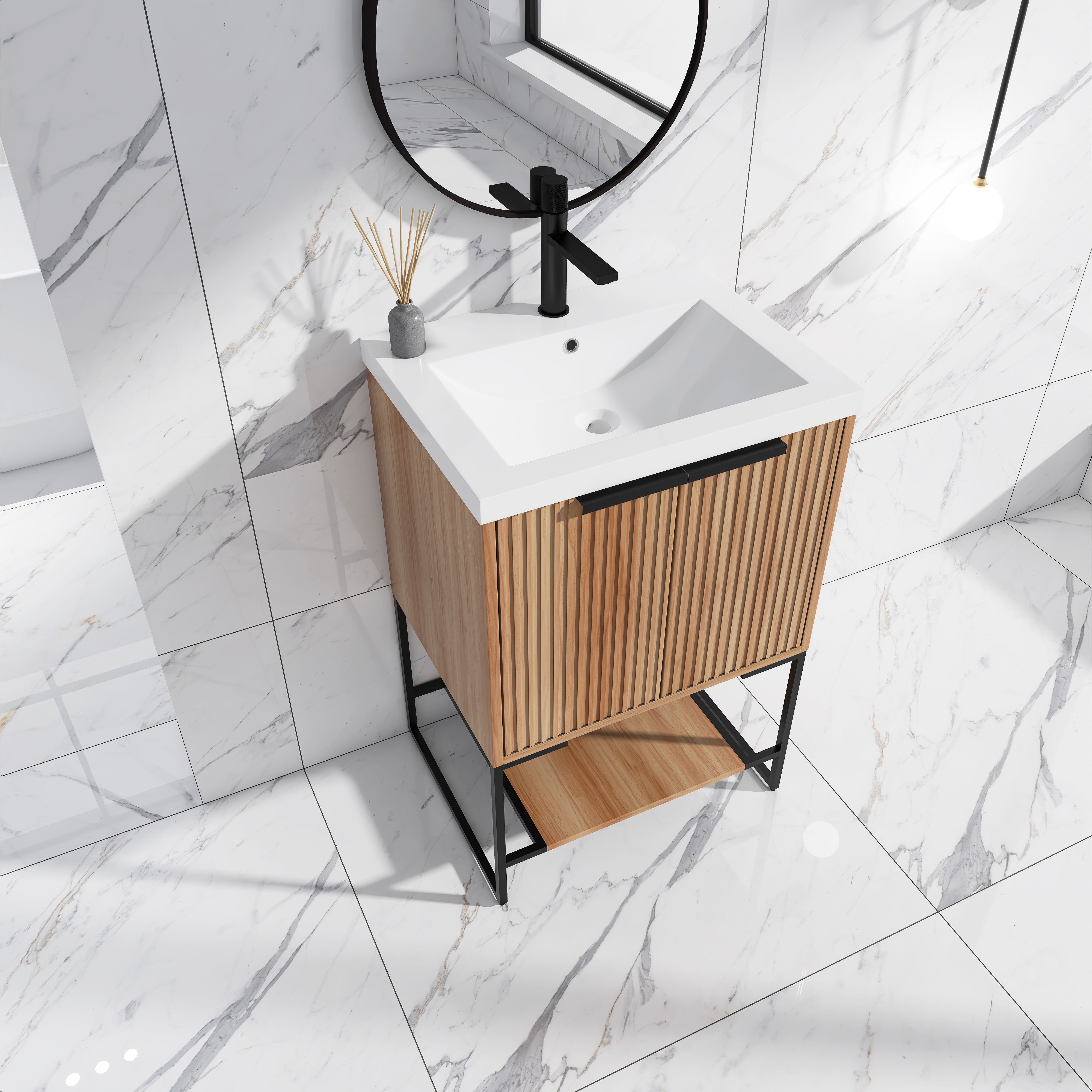 24 Inch Freestanding Bathroom Vanity With Resin Basin